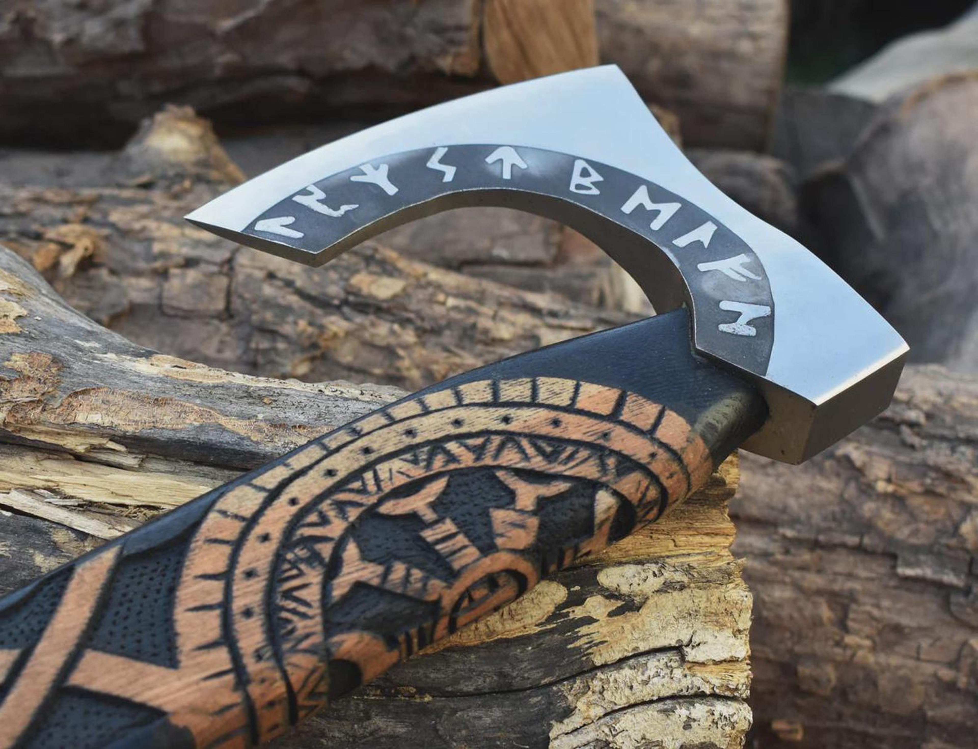 Custom Engraved Viking Hatchet Norse Rune Axe Collector Gift With Leather Cover 3