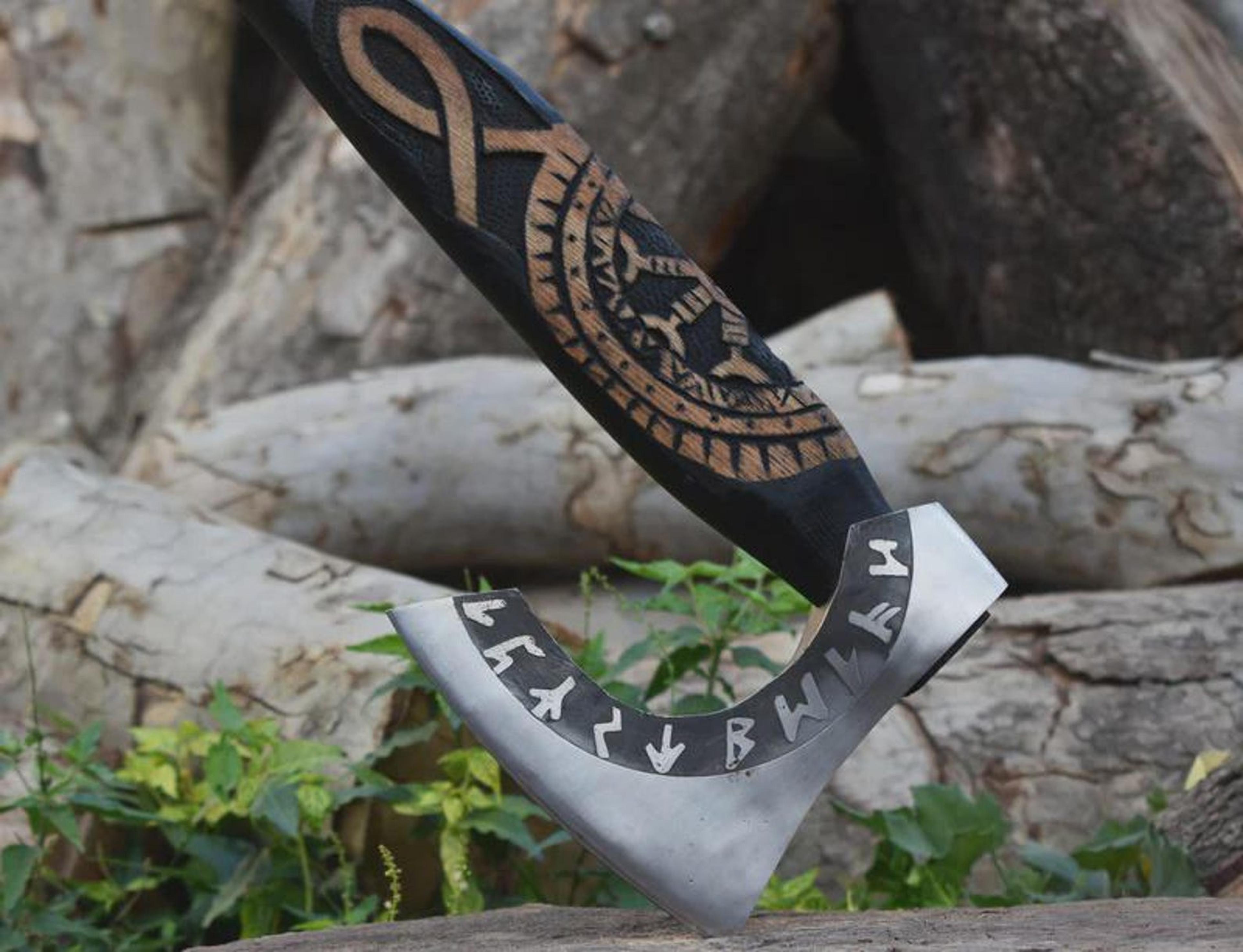 Custom Engraved Viking Hatchet Norse Rune Axe Collector Gift With Leather Cover 4