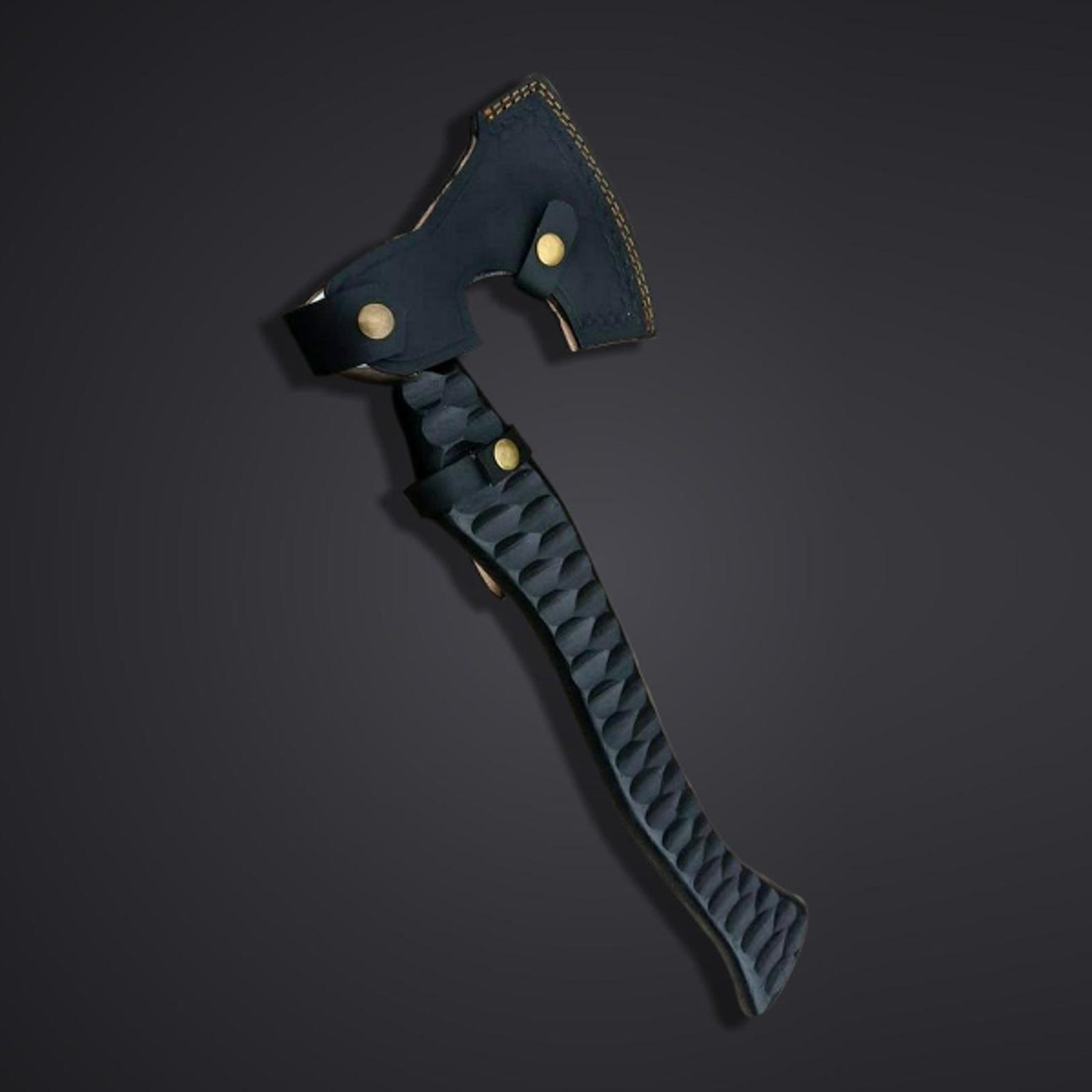 hand forged carbon steel axe with ash wood handle and leather sheath for heavy duty chopping and camping