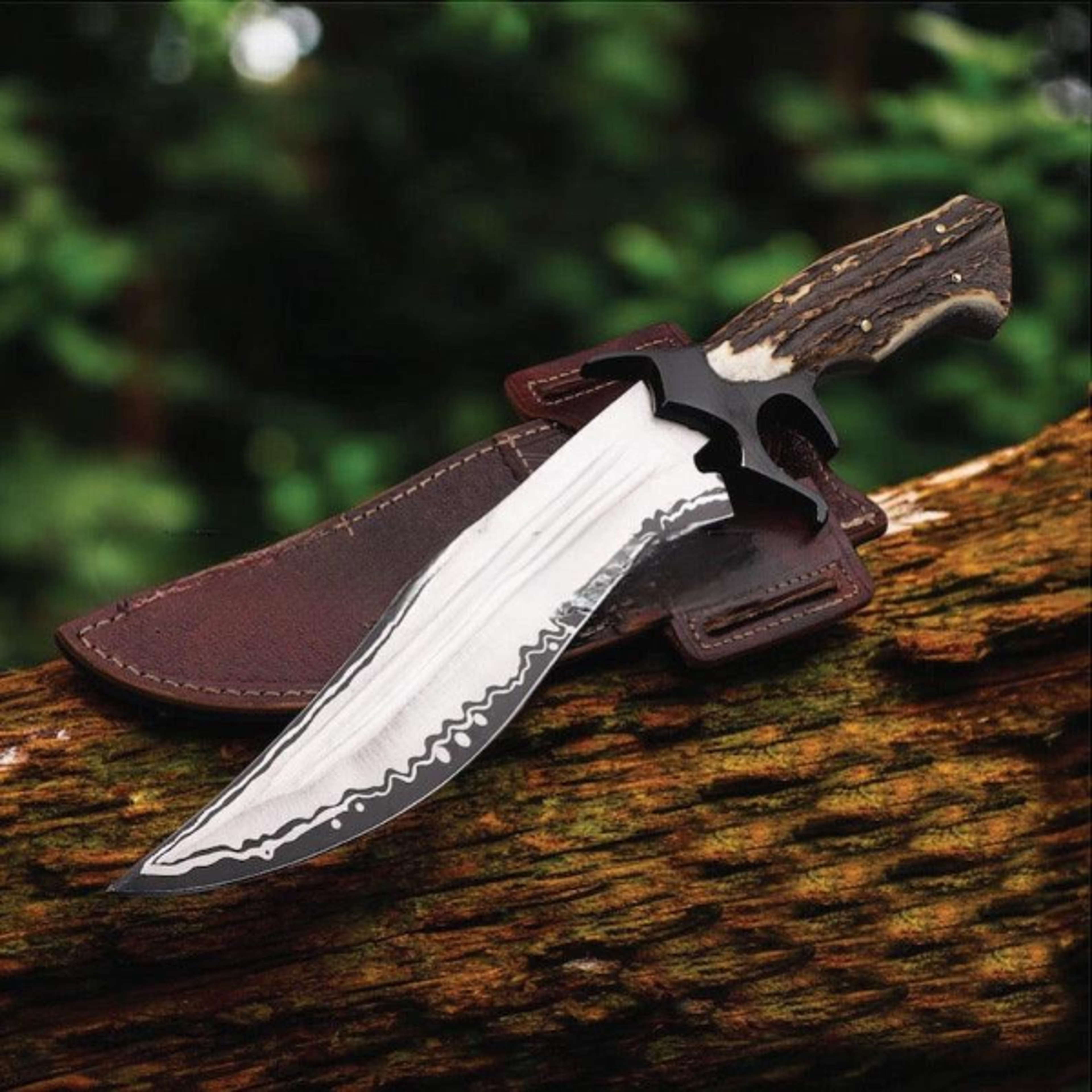 hand forged d2 steel heavy duty bowie knife with leather sheath survival tool