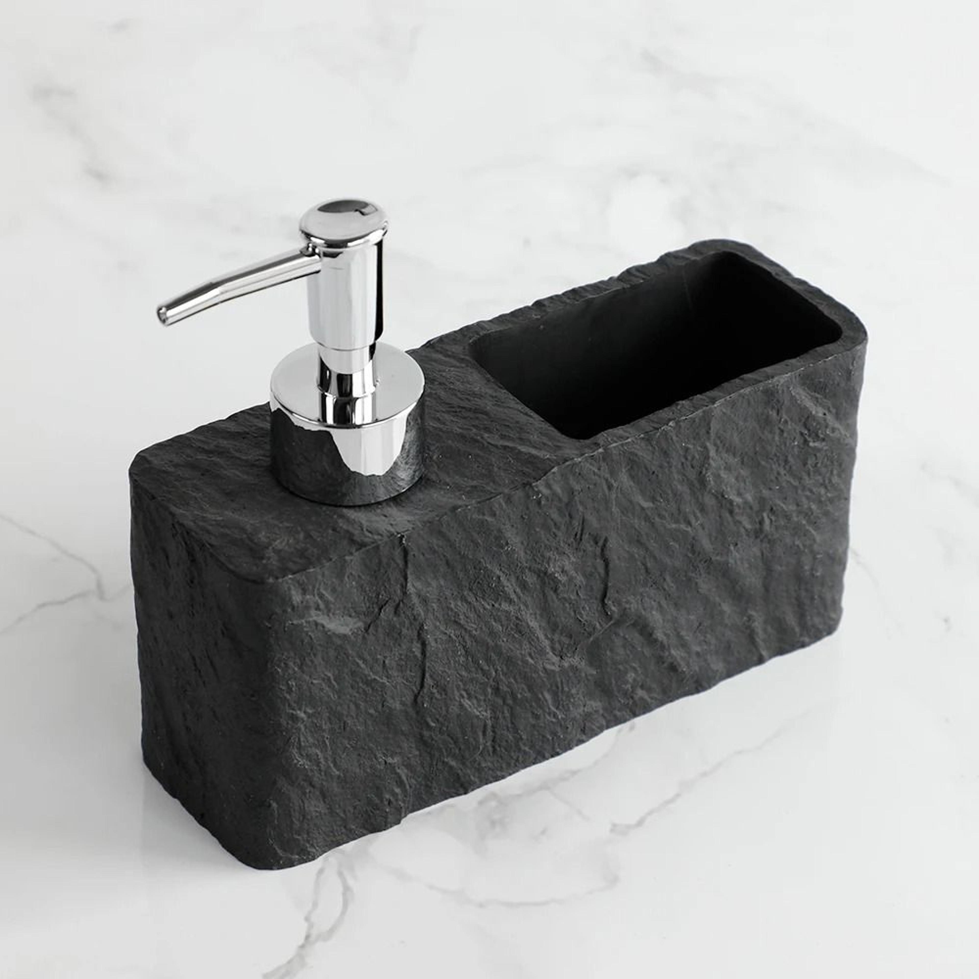 imitation black rock soap dispenser with sponge holder for kitchen and bathroom