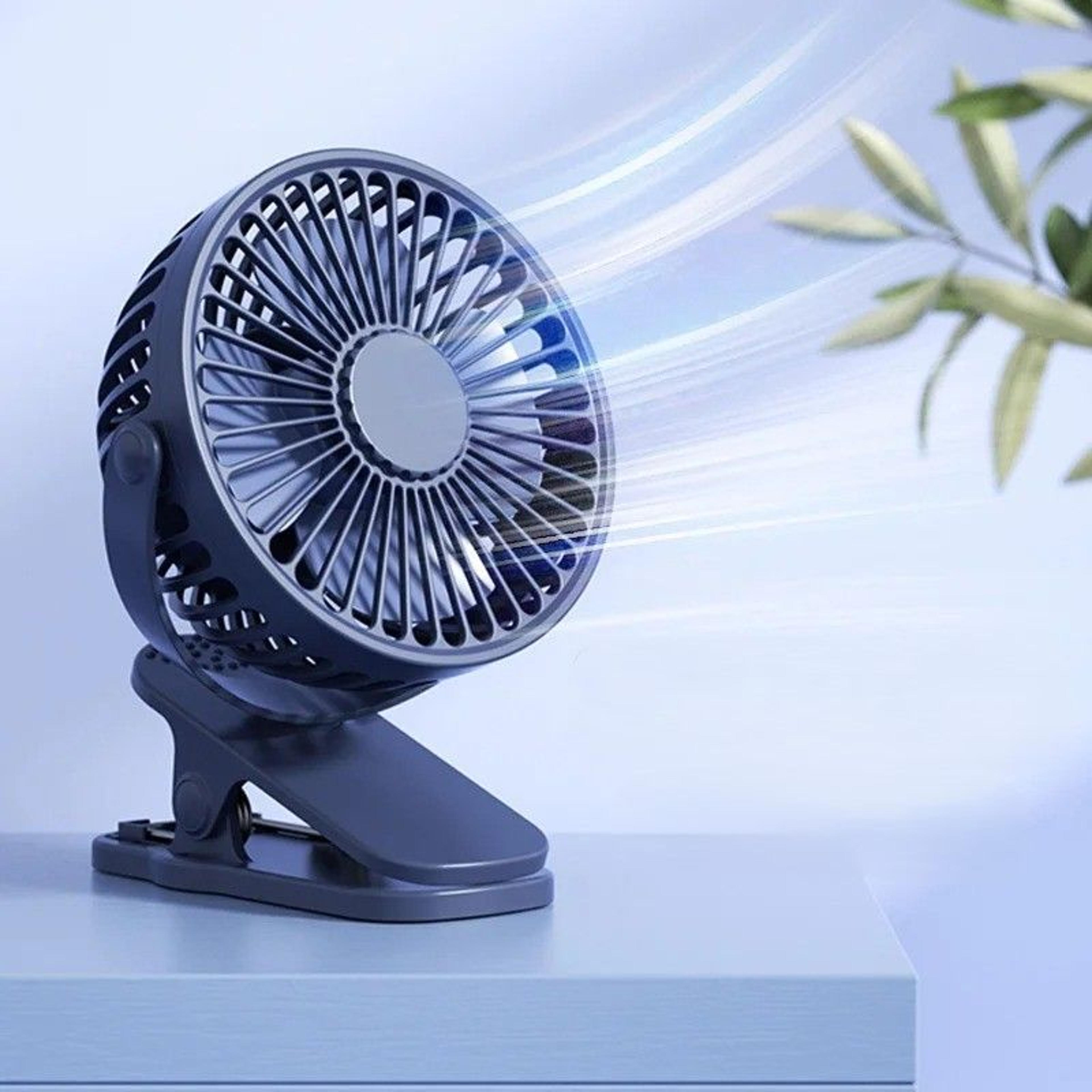 usb rechargeable clip-on mini desk fan with 360° rotation