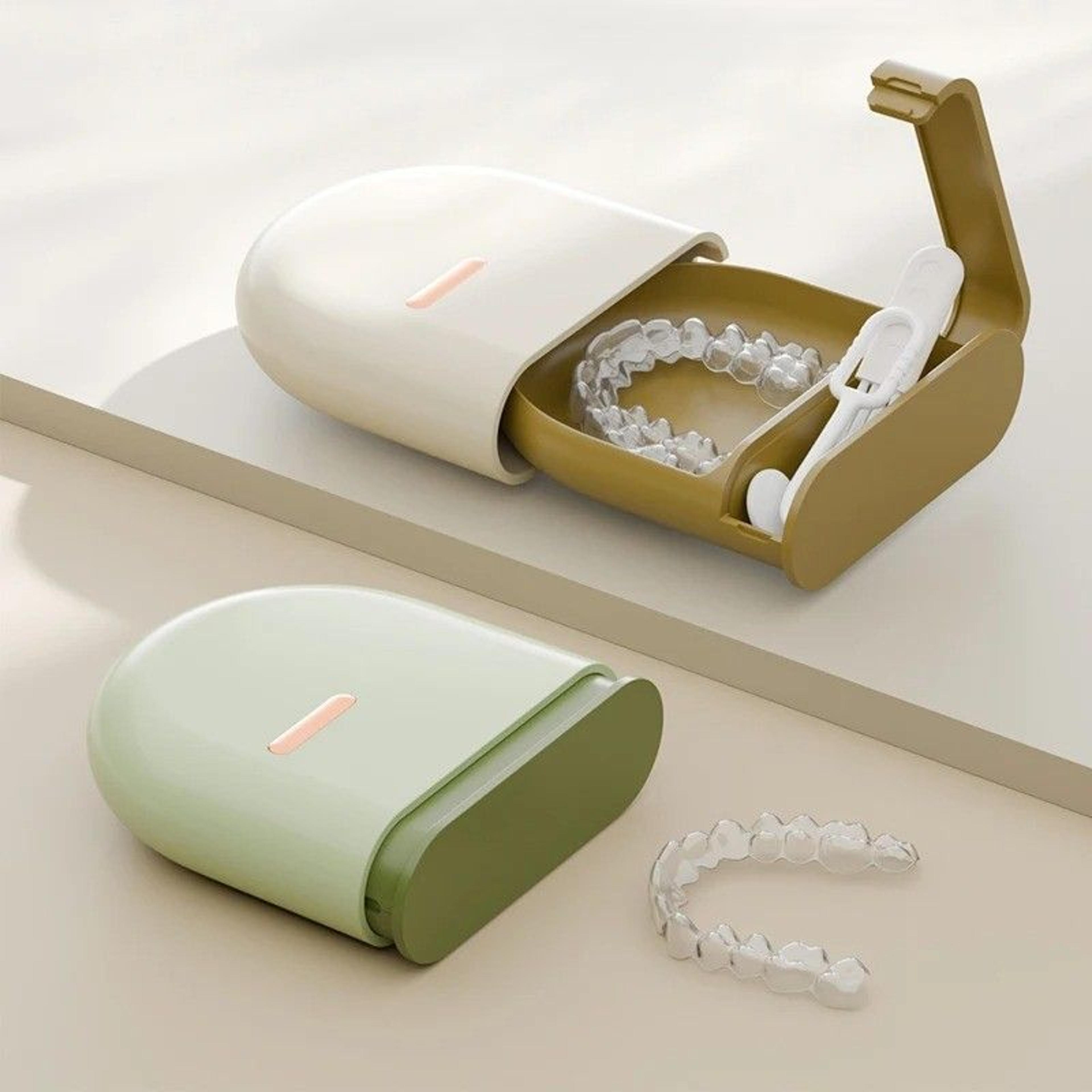 portable invisible braces storage box, compact retainer case for aligners and mouth guards