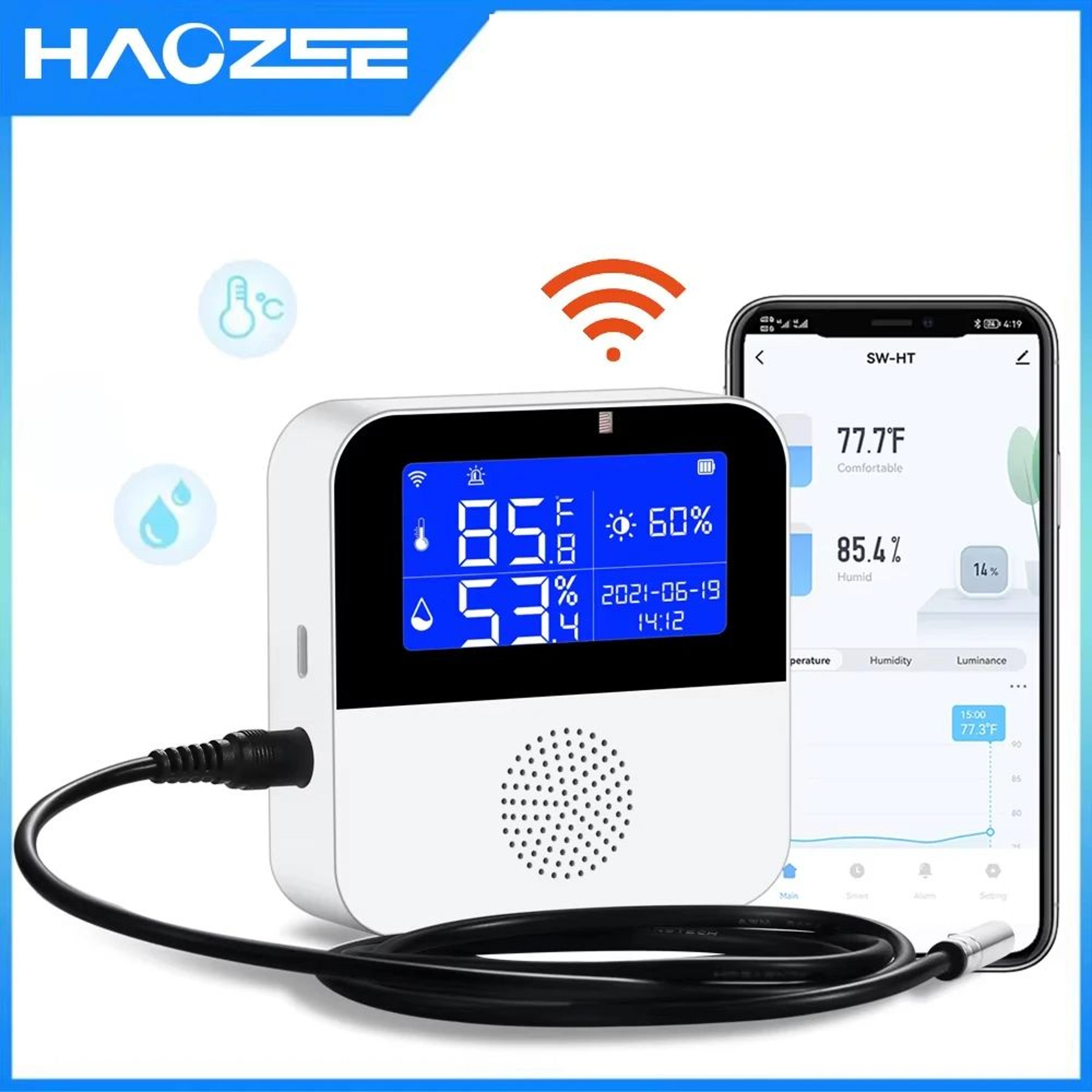 smart wifi temperature and humidity sensor, tuya-enabled indoor thermometer hygrometer with backlight lcd displays