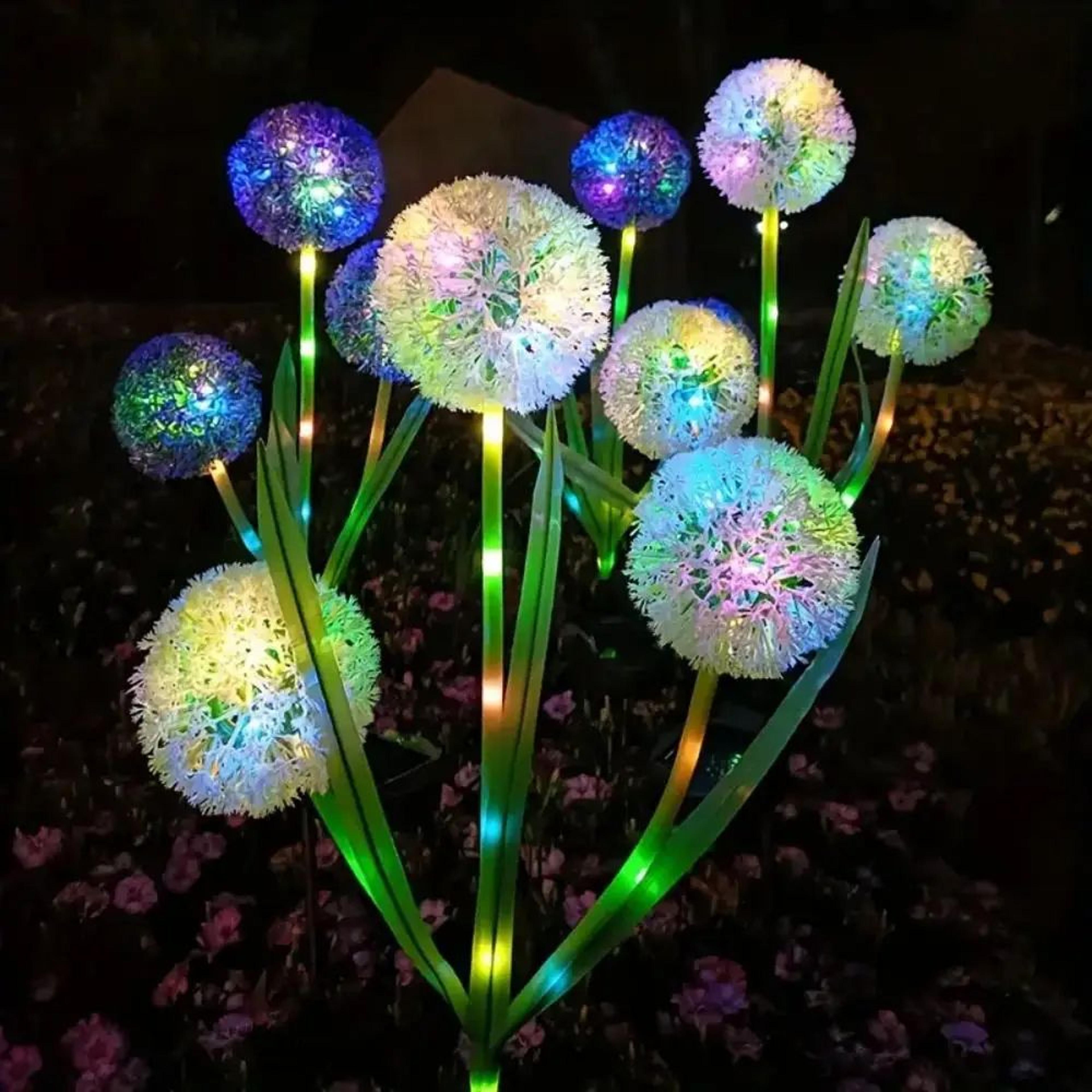 led solar outdoor dandelion lights, colorful scallion ball garden lawn lights for patio, walkway & yard decoration
