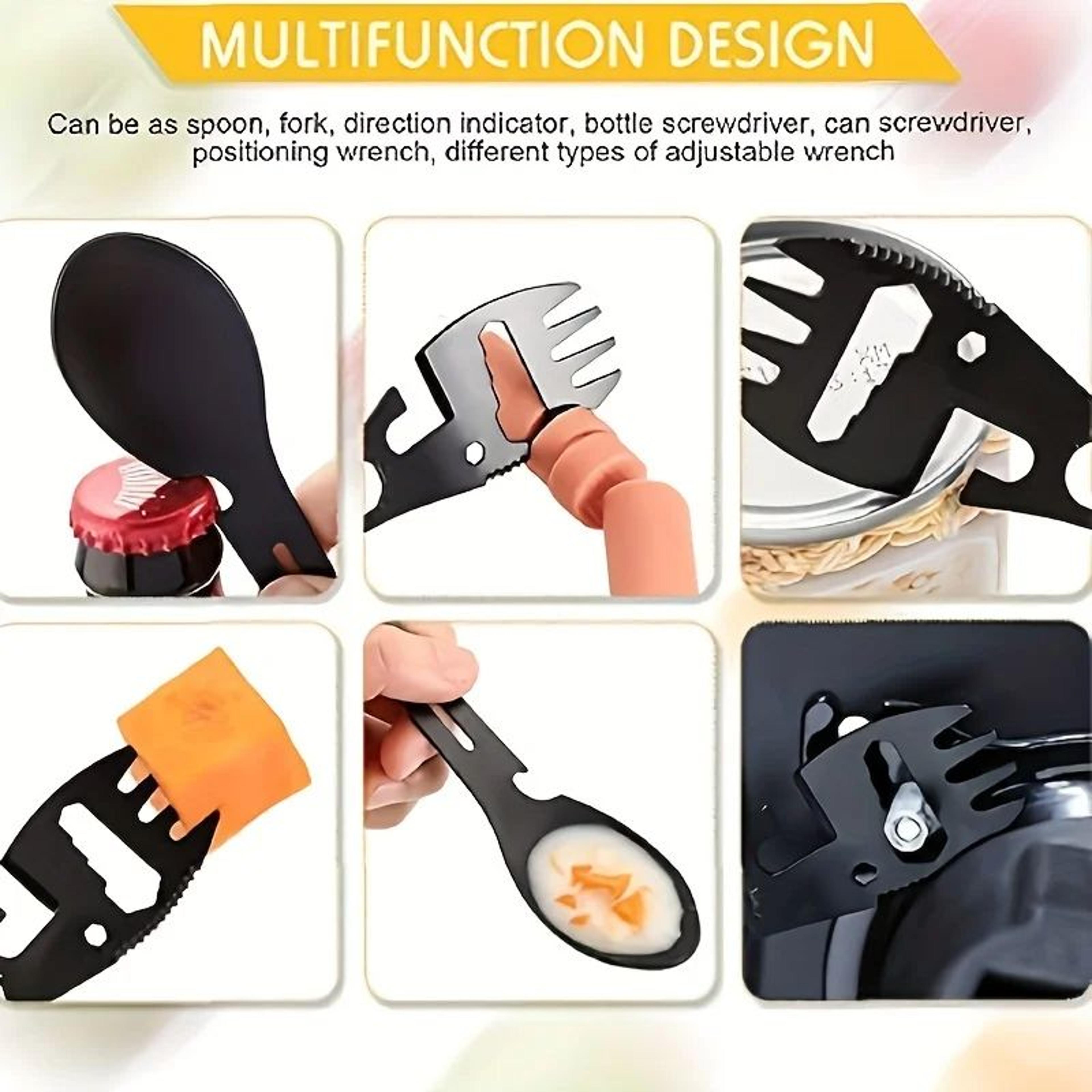 Multifunctional Survival Spork Outdoor Camping Tool With Whistle Knife Wrench Bottle Opener  Spoon 3