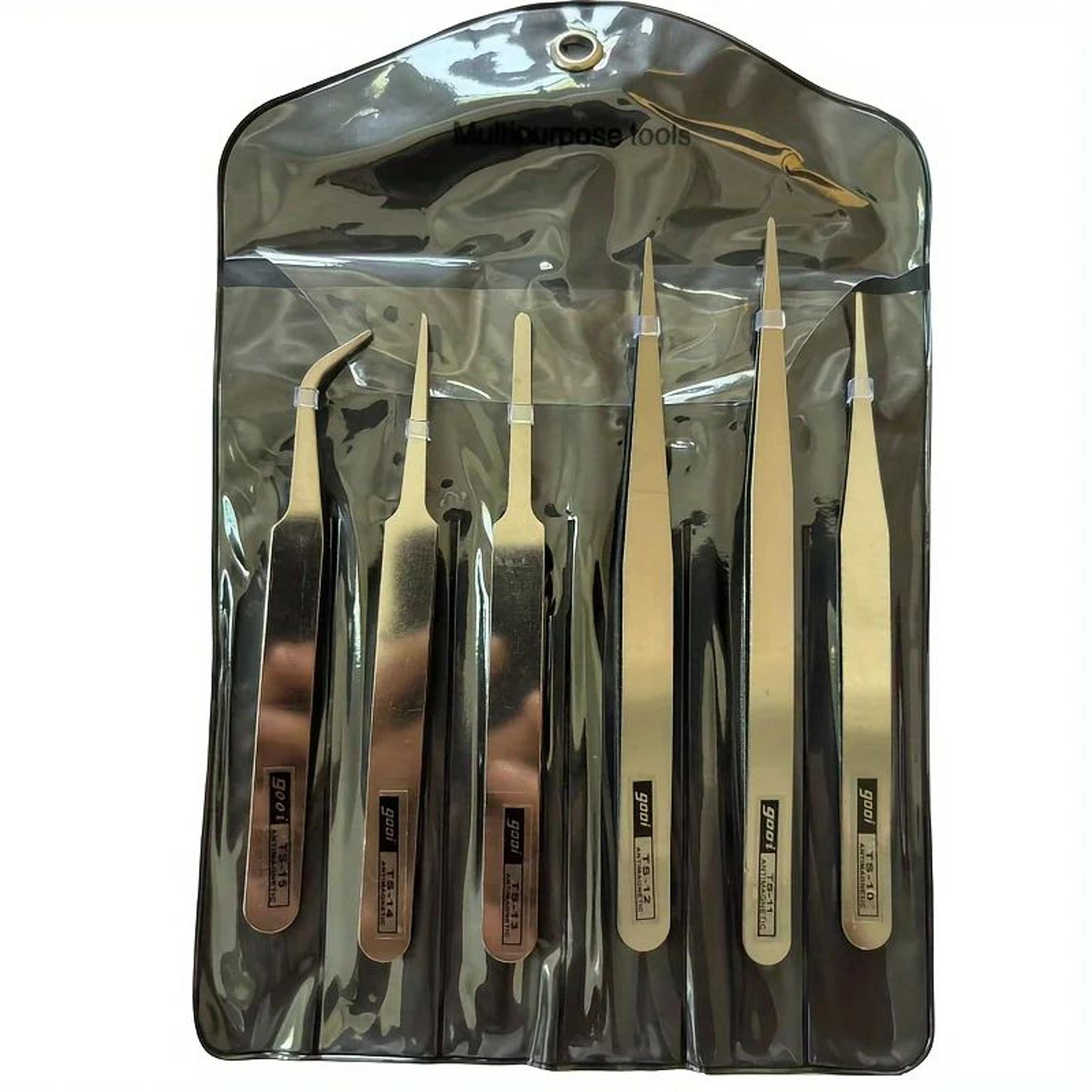 stainless steel tweezers set – industrial precision repair tools with bent & straight tips for electronics, jewelry