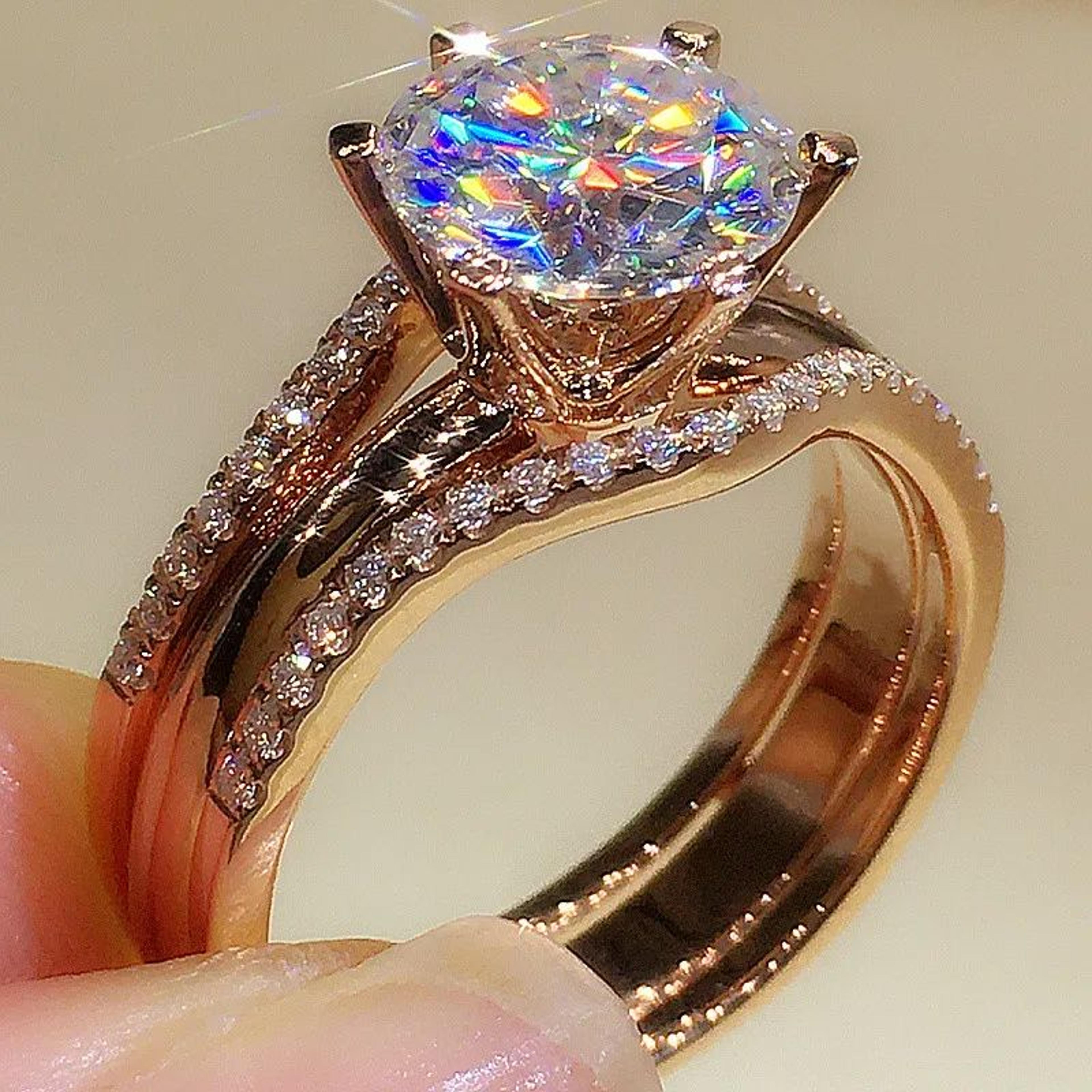 huitan classic rose gold color cz ring for women, elegant wedding & engagement jewelry