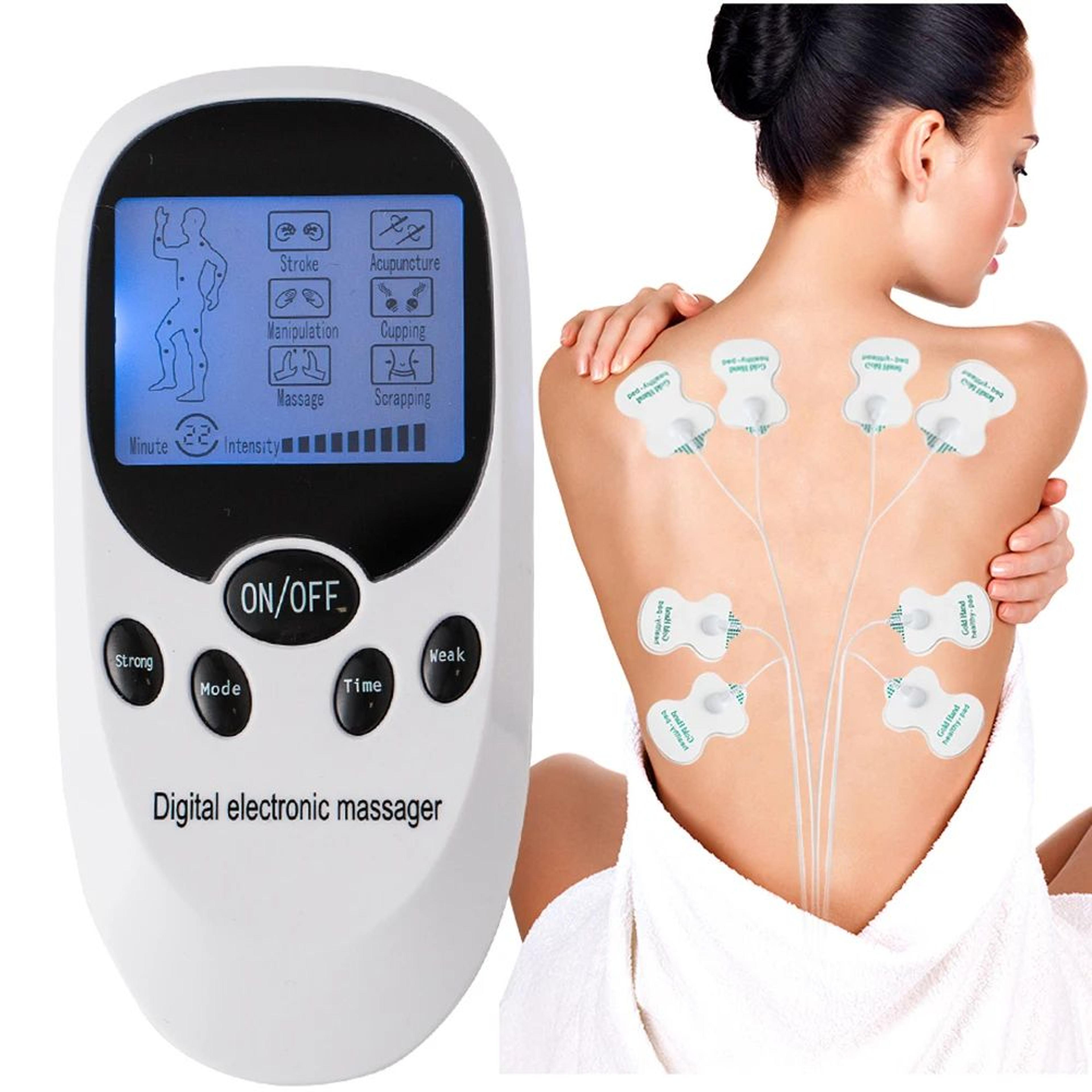 electric pulse ems tens unit massager, digital muscle stimulator for neck, back, shoulder pain relief with pads, easy
