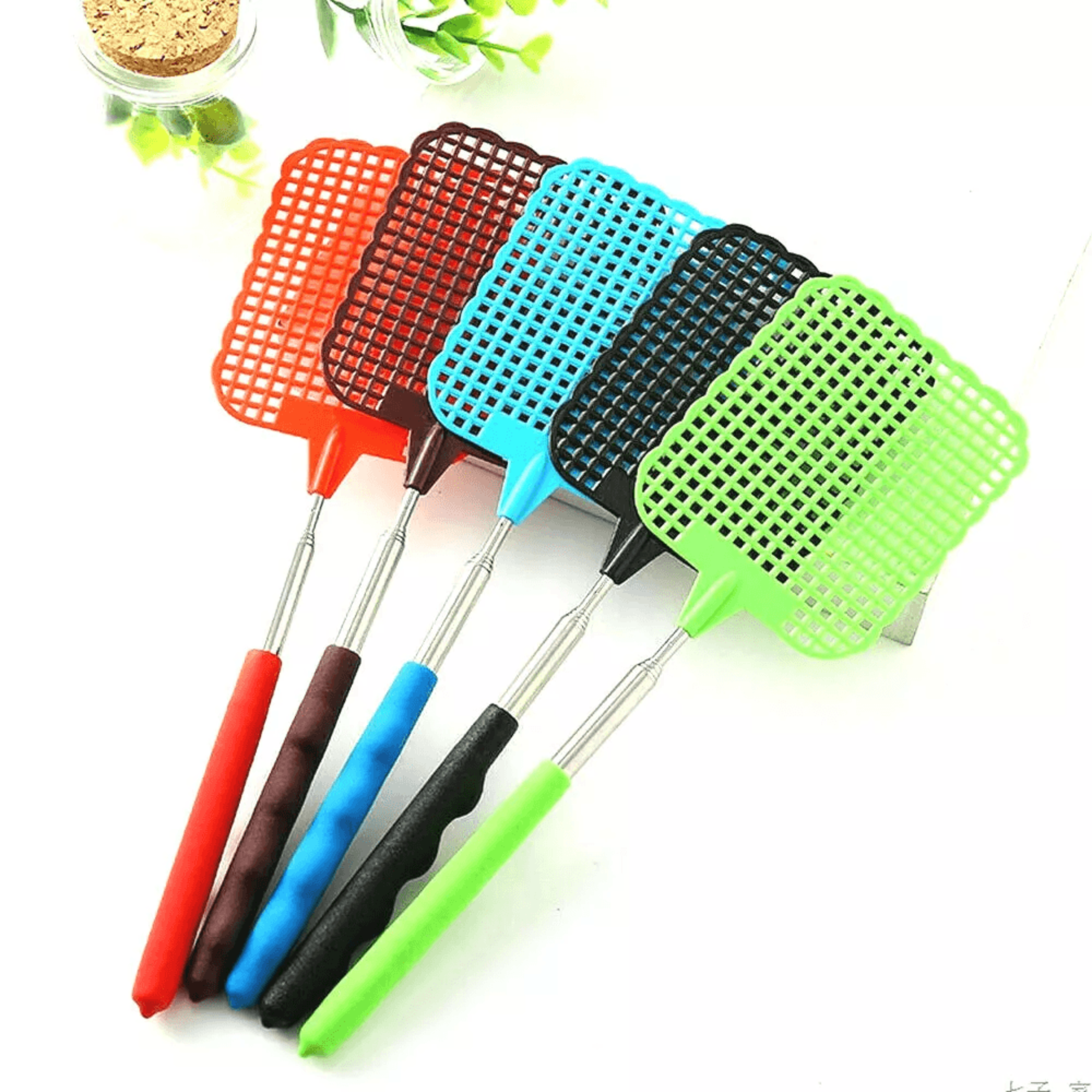 extendable fly swatter, telescopic long reach bug & mosquito killer, heavy duty handheld insect catcher for home, office