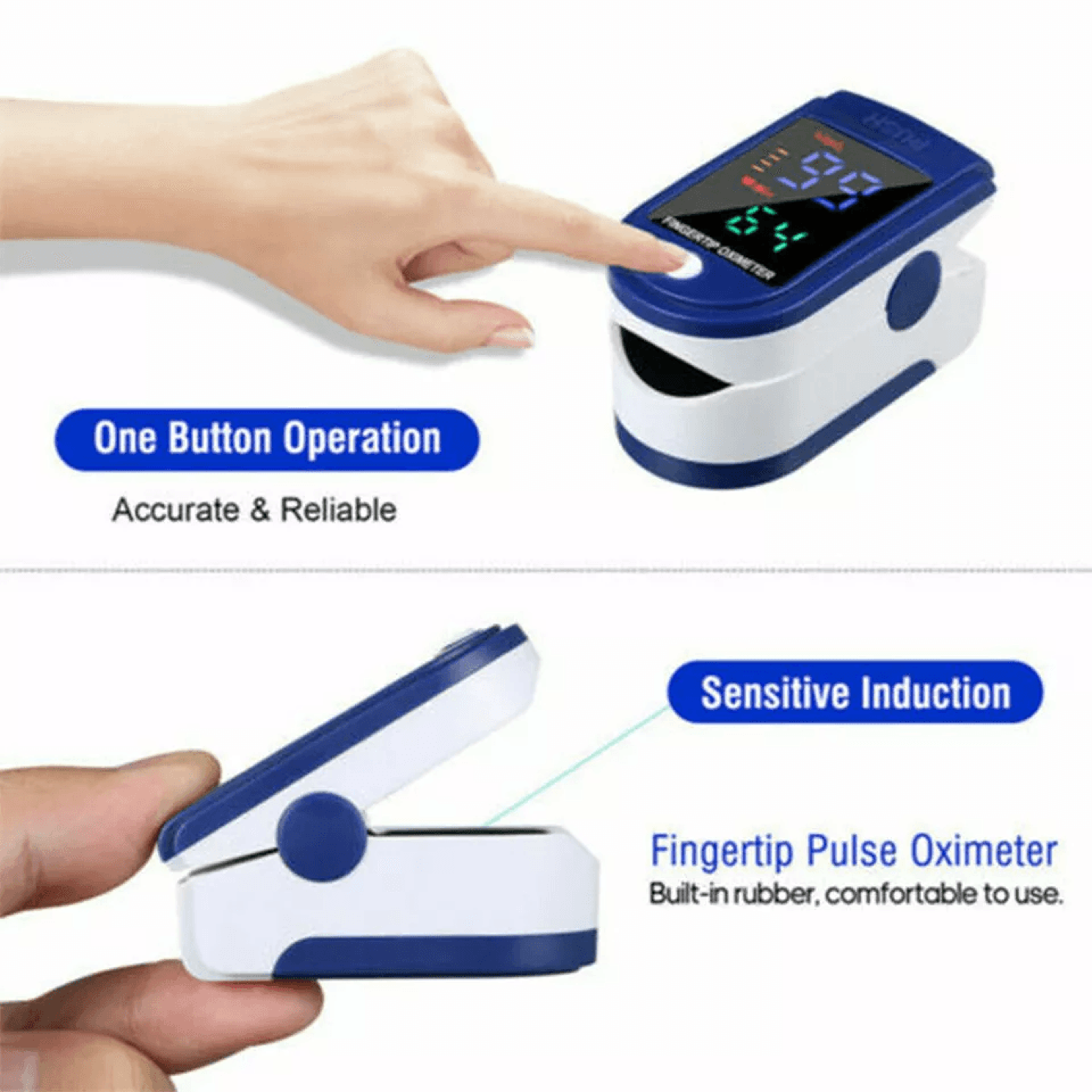 Finger Tip Pulse Oximeter Meter Oxygen Saturation Rate  Heart Blood Monitor Portable SpO2 Fingertip 1