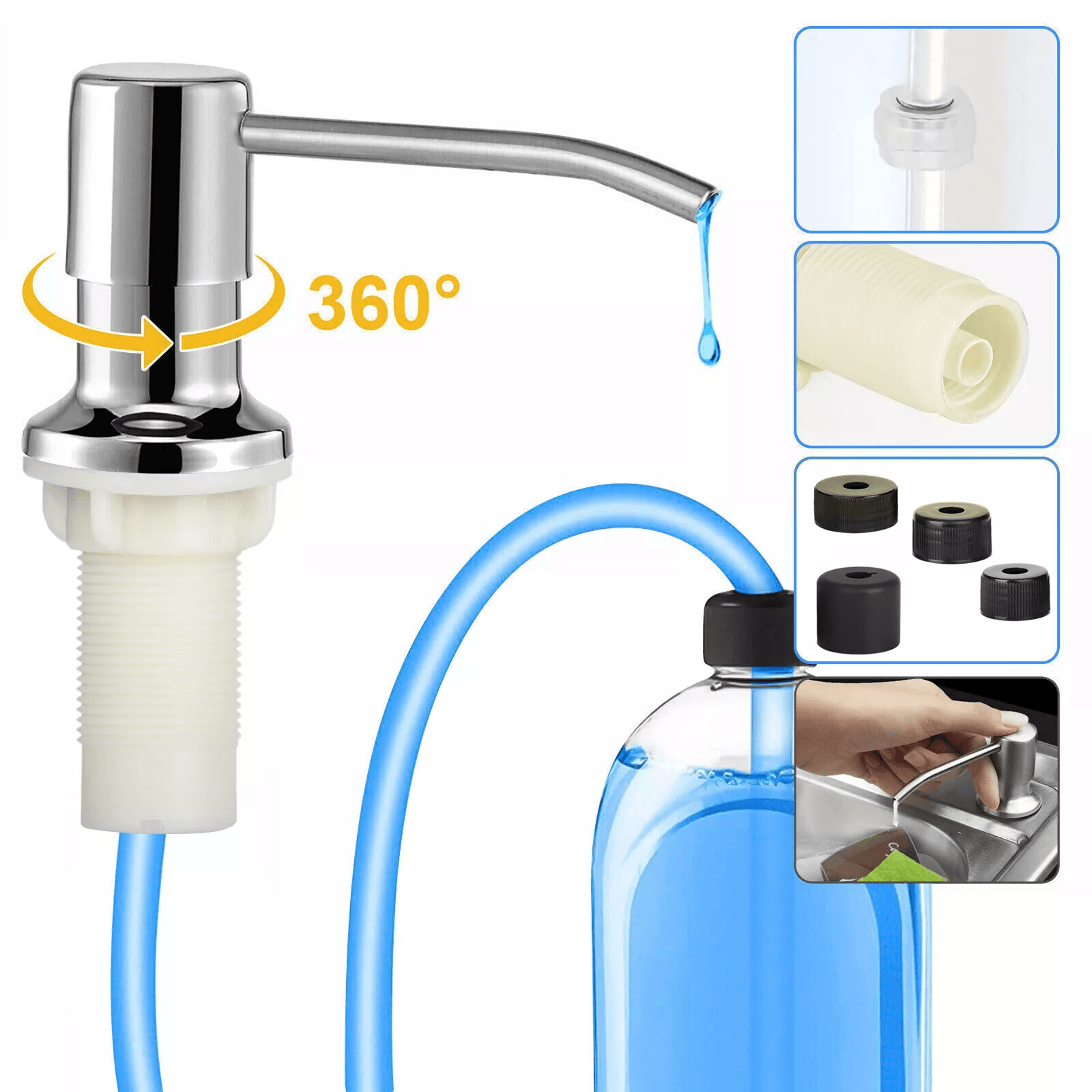 sink soap dispenser, stainless steel kitchen hands liquid pump bottle tube for countertop, built-in sink mount, durable