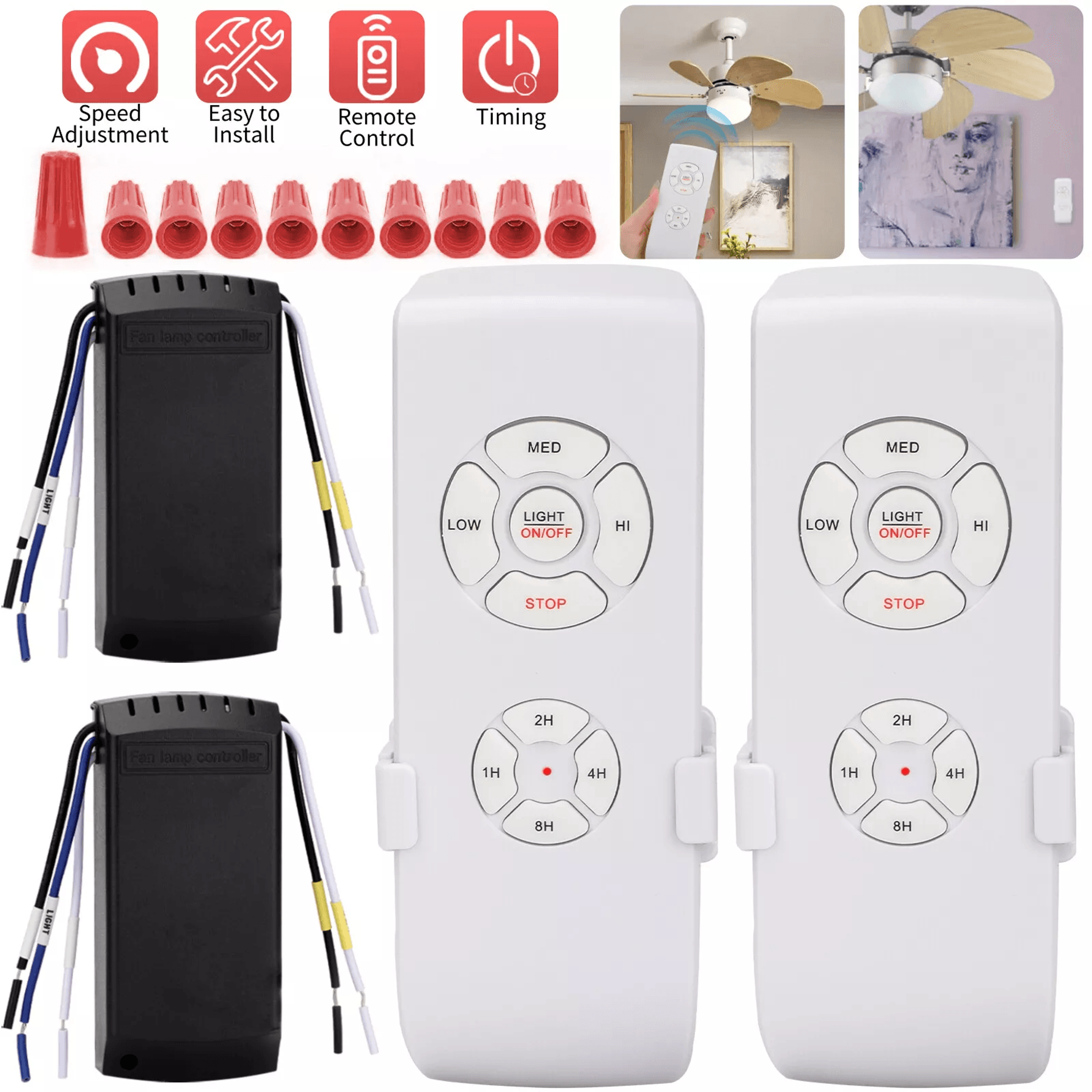 universal ceiling fan lamp light wireless timing remote control receiver kit, easy installation, smart timer, compatible