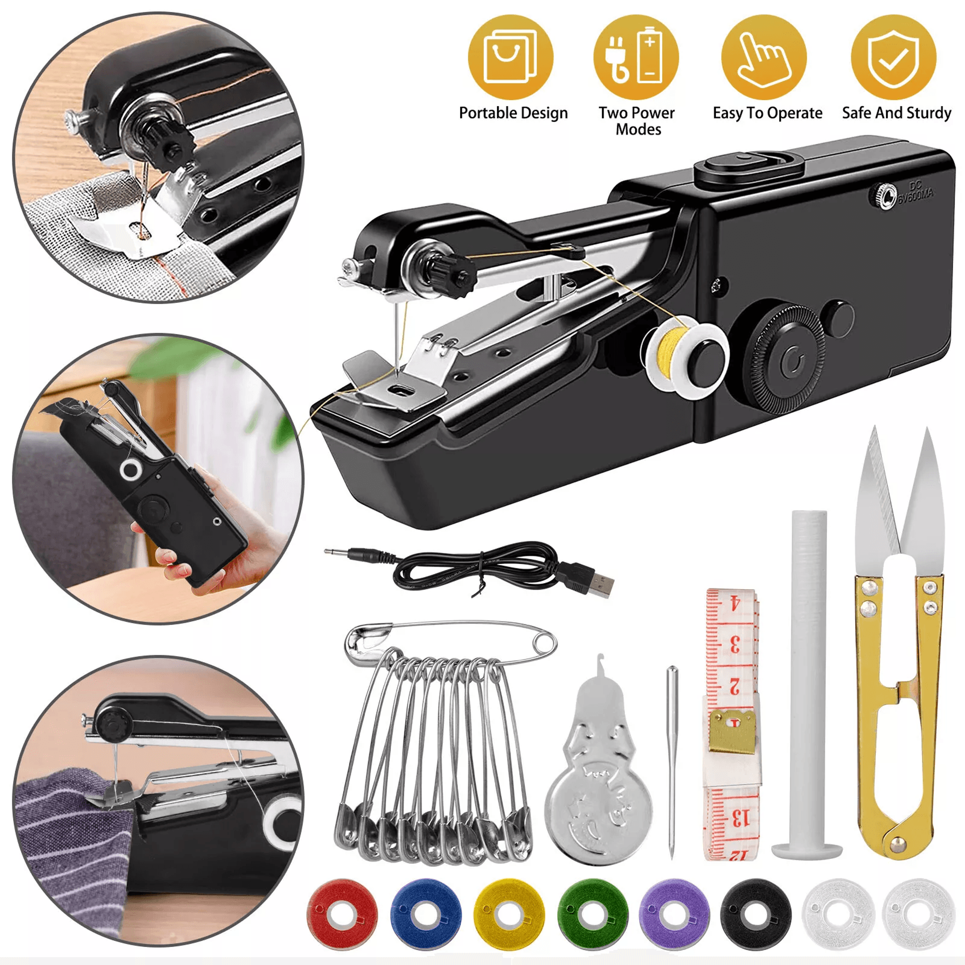 mini portable diy sewing machine, handheld cordless tailor kit for home & travel