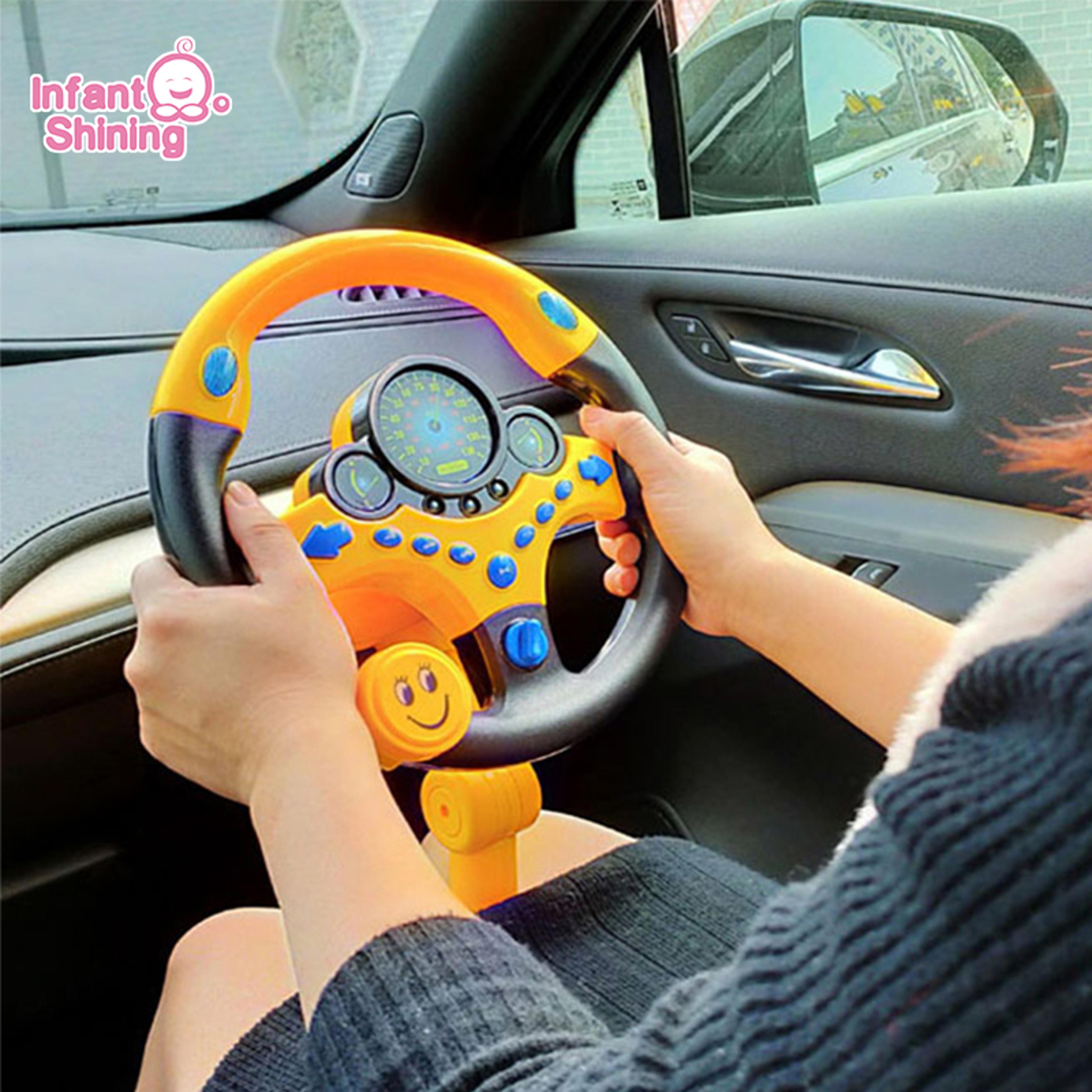 kids steering wheel toy with light & sound, electric simulation toy for infants, early learning stroller activity toy