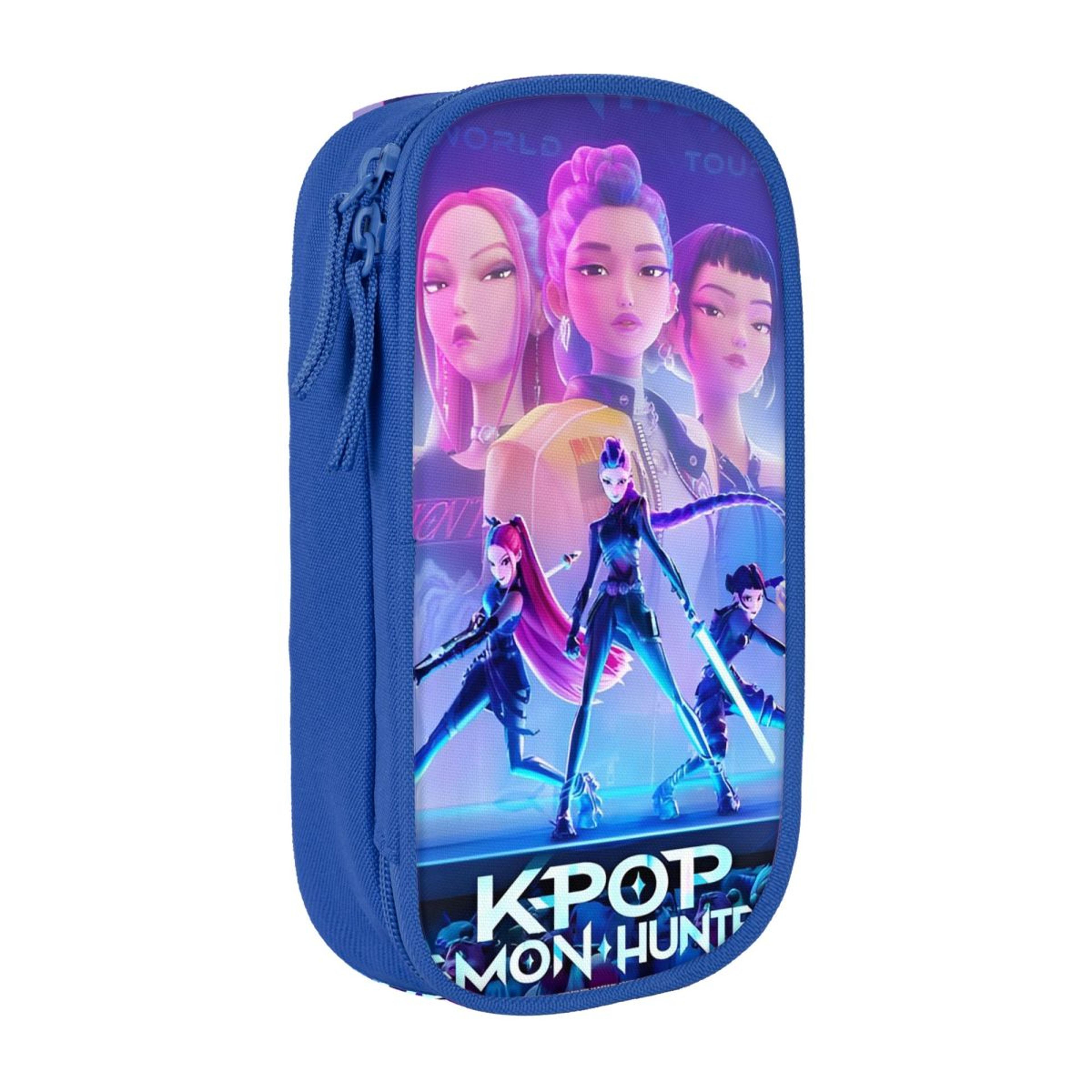 kpop demon hunters rumi & jinu pencil case, big capacity double layer fashion school bag for stationery organizer