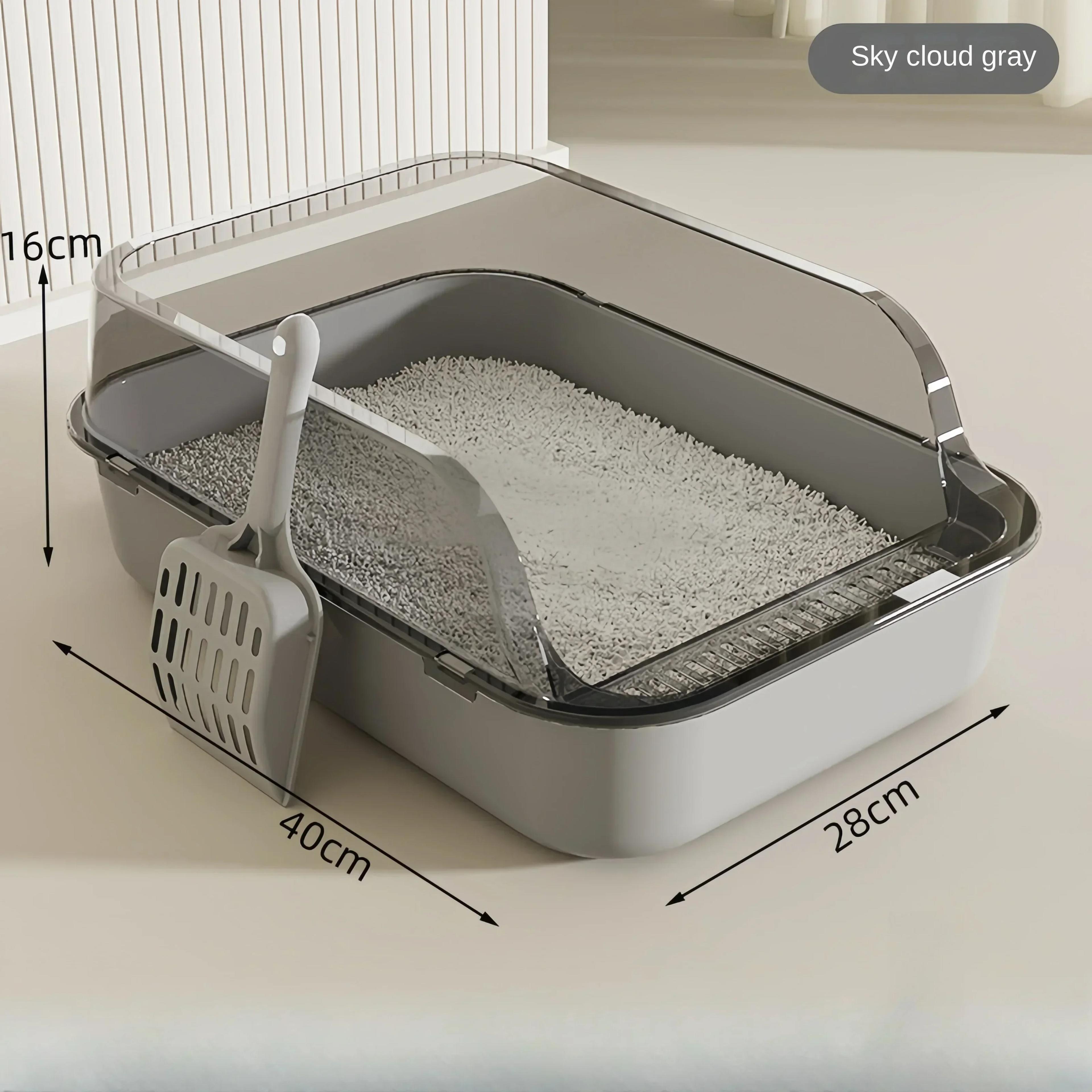 semi-enclosed high-sided cat litter box with scoop – thick kitty sandbox