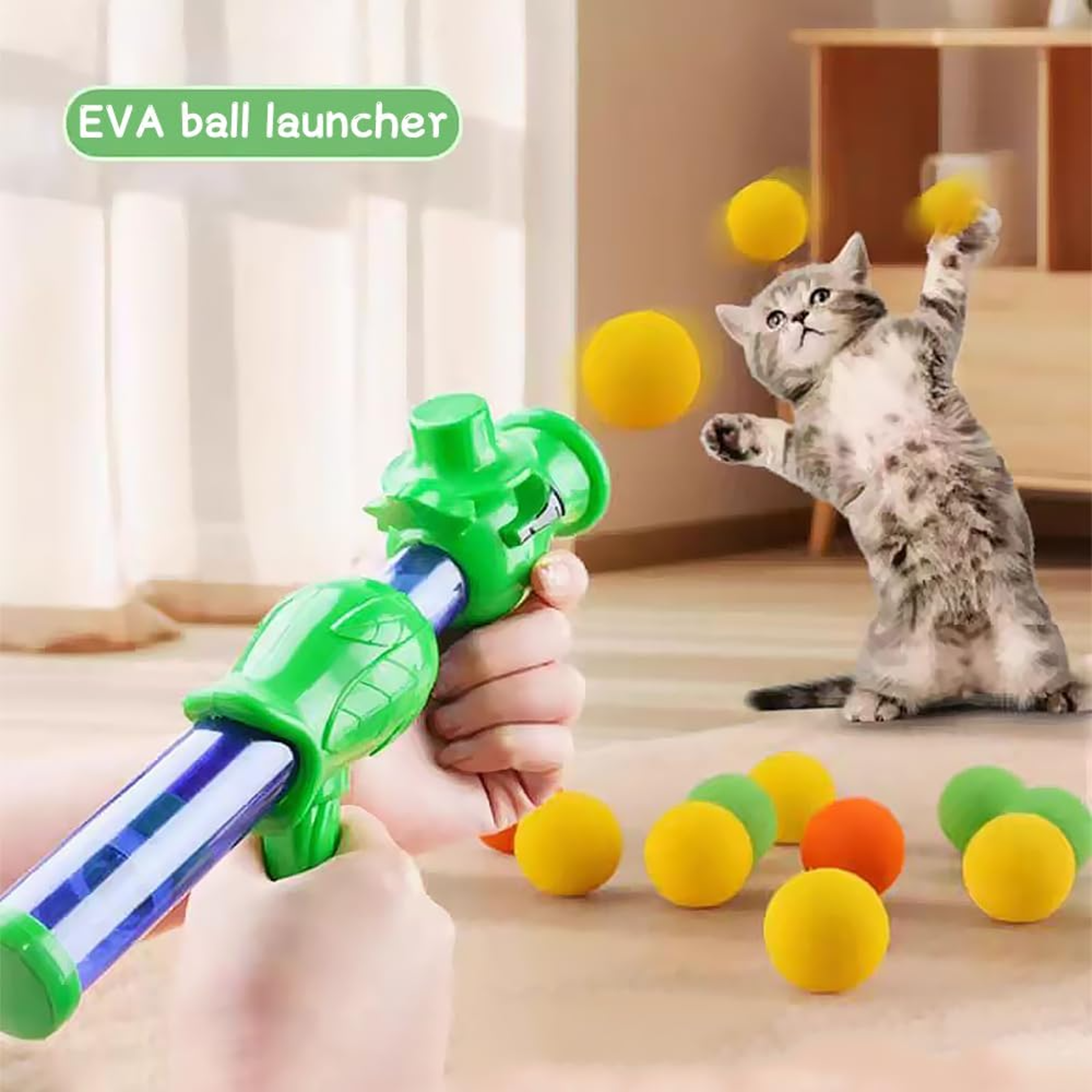 interactive cat toy set with ball launcher & plush balls – durable pet play kit