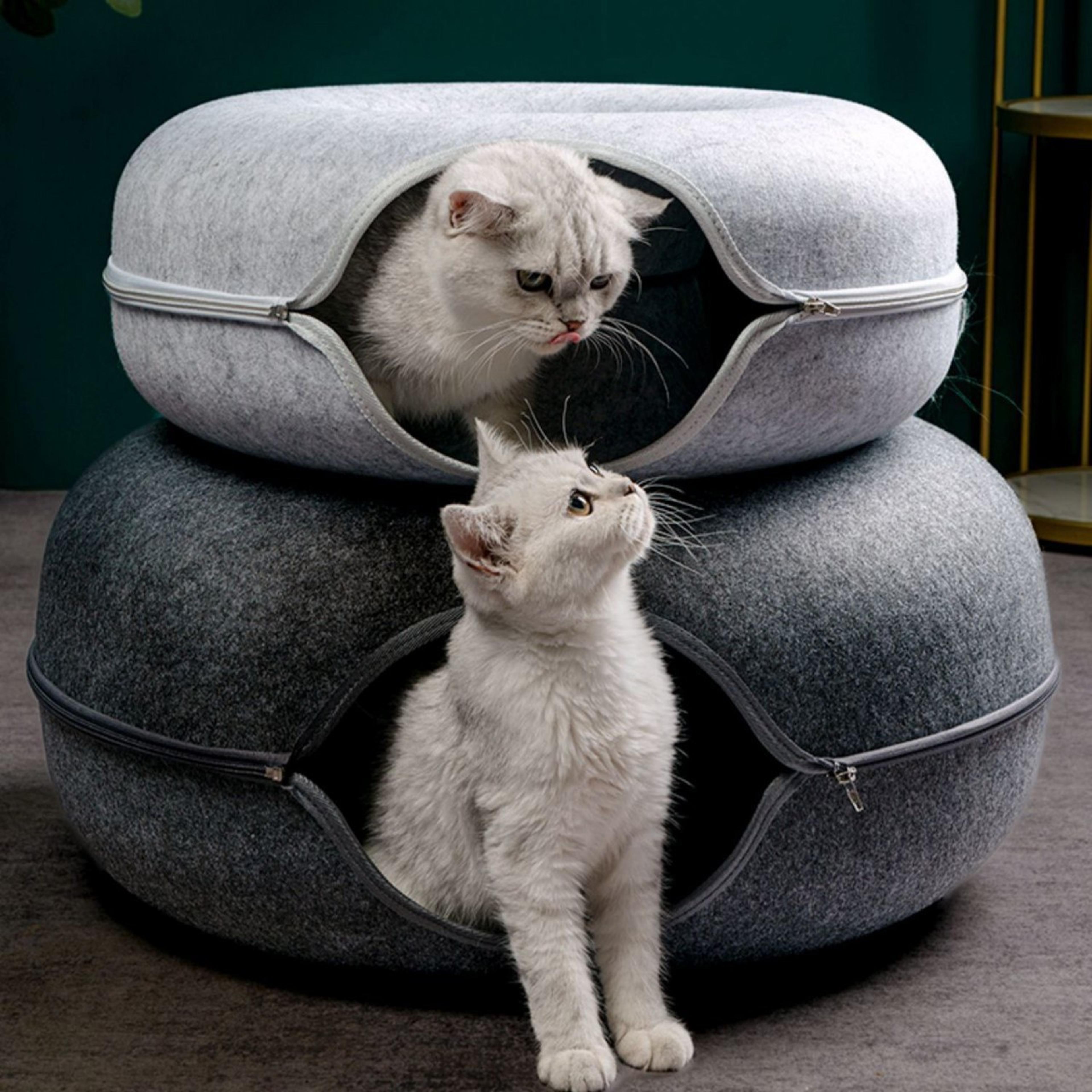donut cat bed interactive tunnel, felt pet toy for kittens and cats