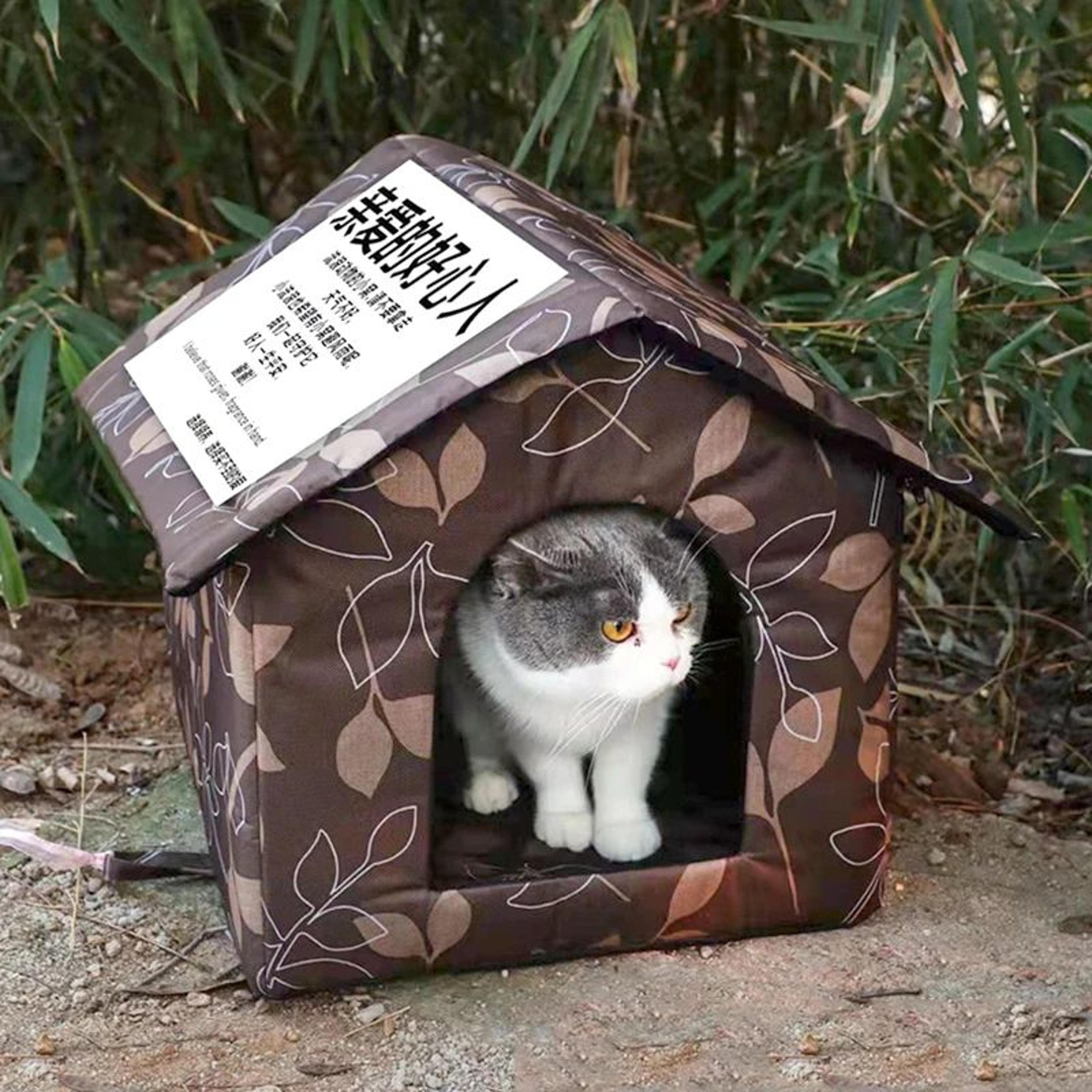 waterproof cat house tent for outdoor winter, foldable pet bed with zipper & cushion for small dogs