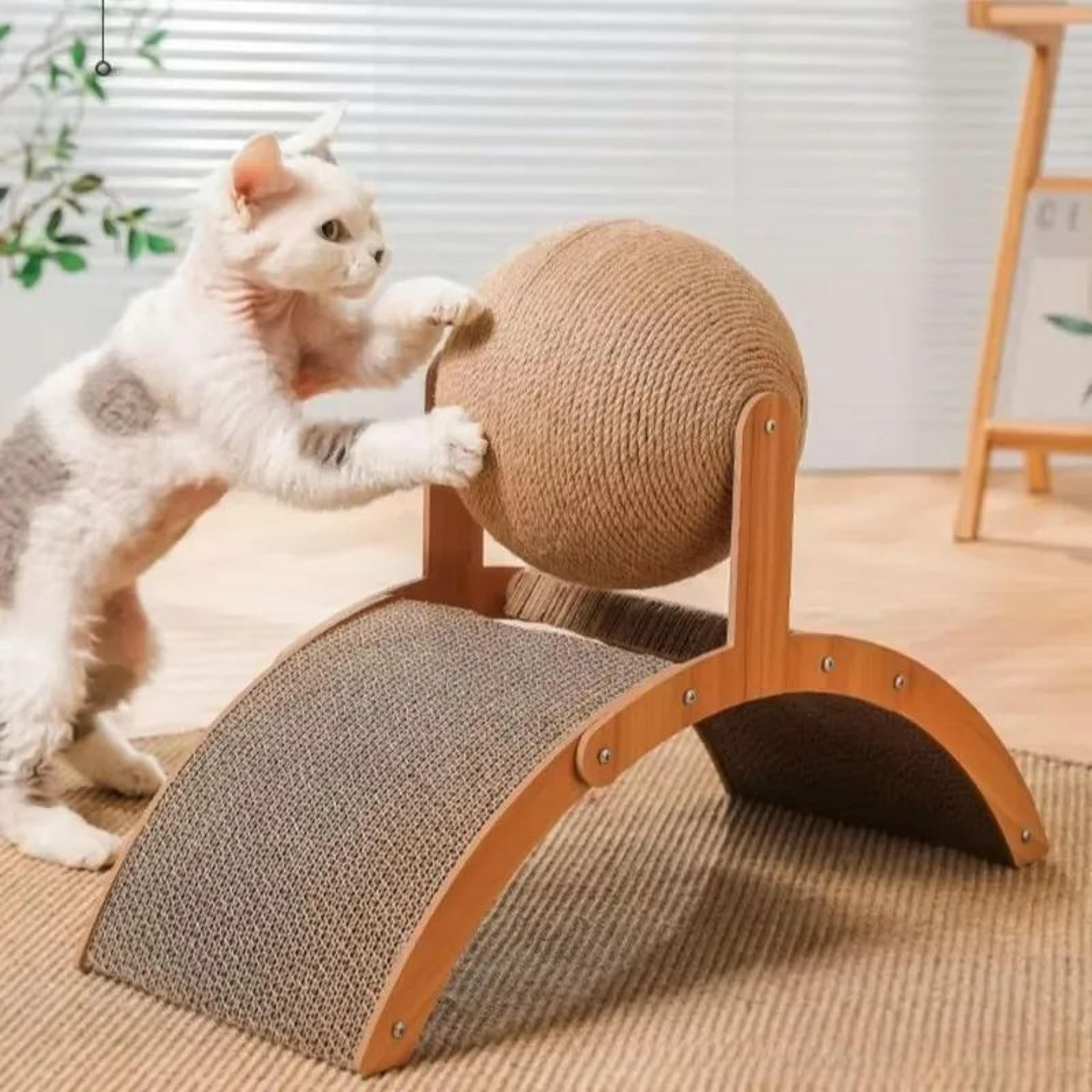 wooden cat scratching ball 2 in 1 natural sisal scratch toy with solid wood base