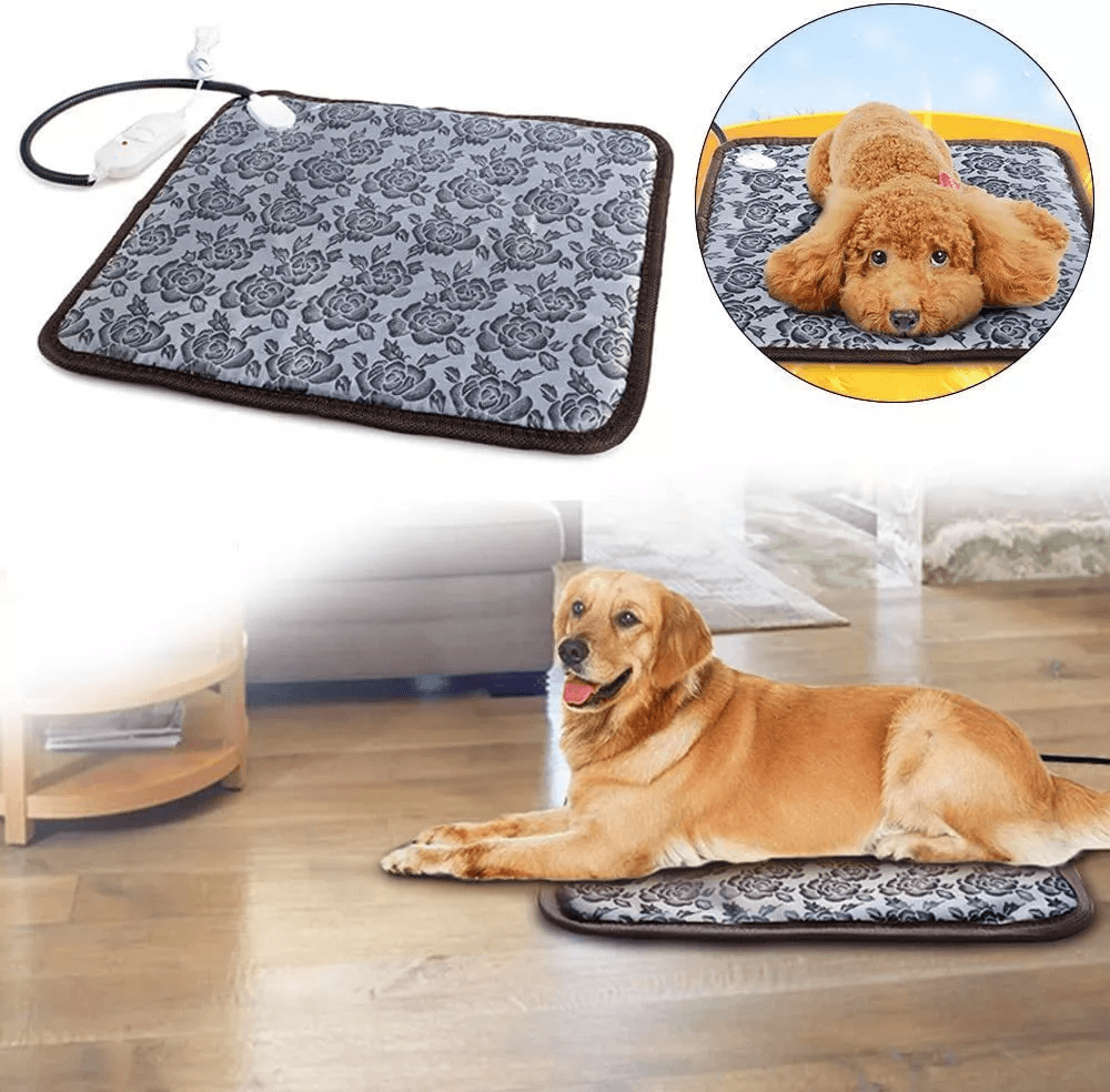 pet heating pad adjustable anti-bite steel cord waterproof cat dog house mat heated bed for indoor use, safe & durable