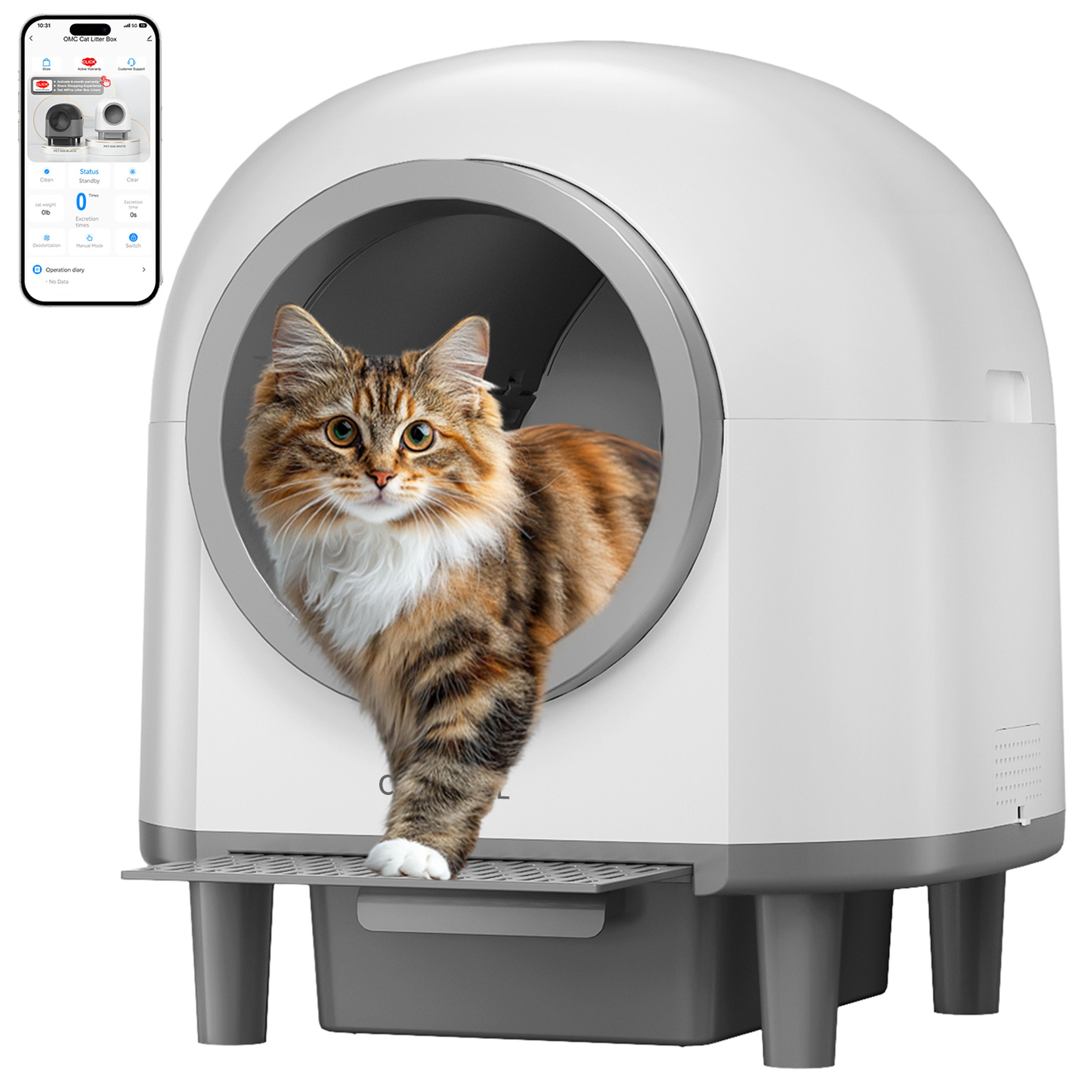 self-cleaning automatic cat litter box toilet for cats, smart cat travel toilet with app control & trash bag litter