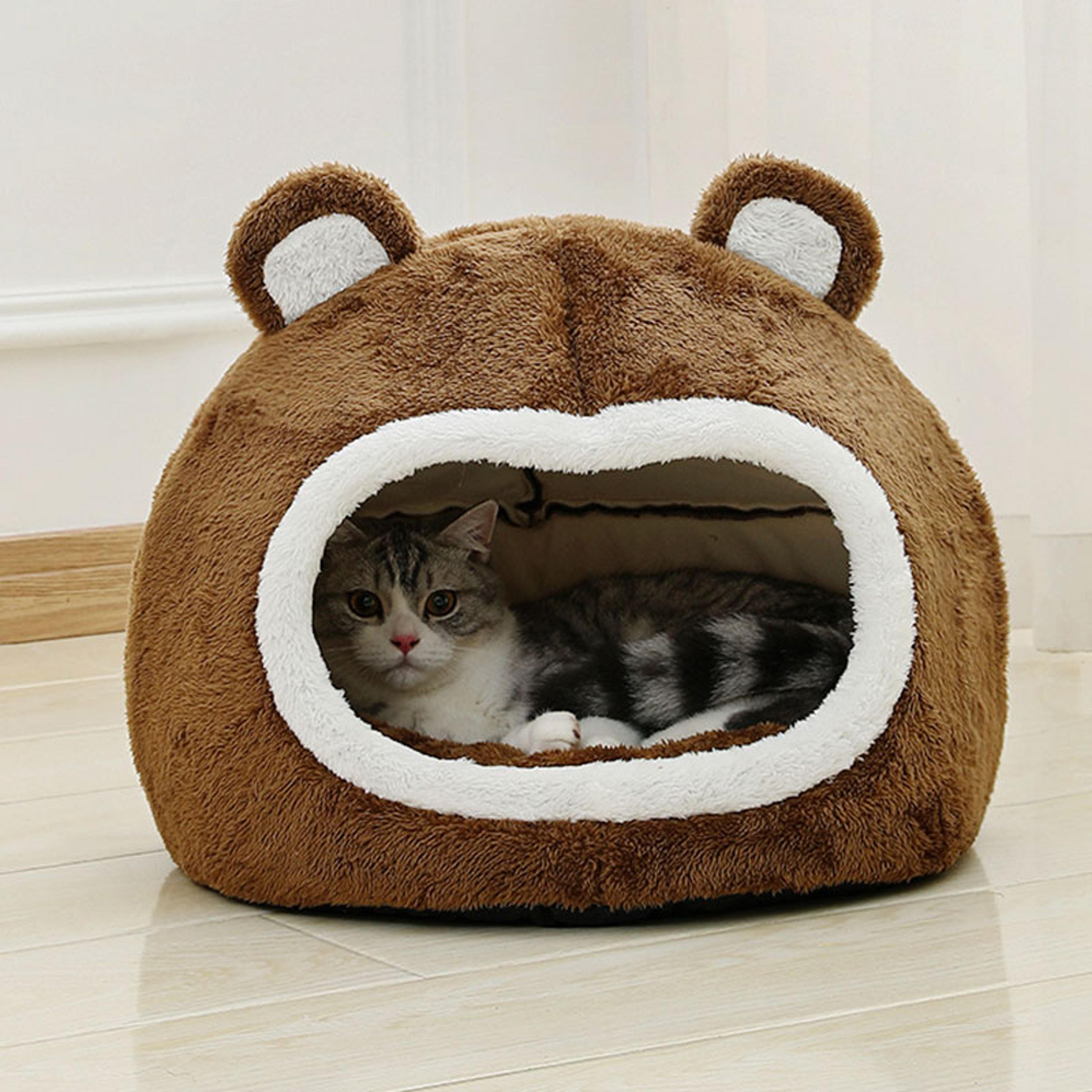 Funny Cat Bed Warm Pet House Soft Long Plush Kitten Lounger Cushion Small Dogs Tent Cave Beds For C 3
