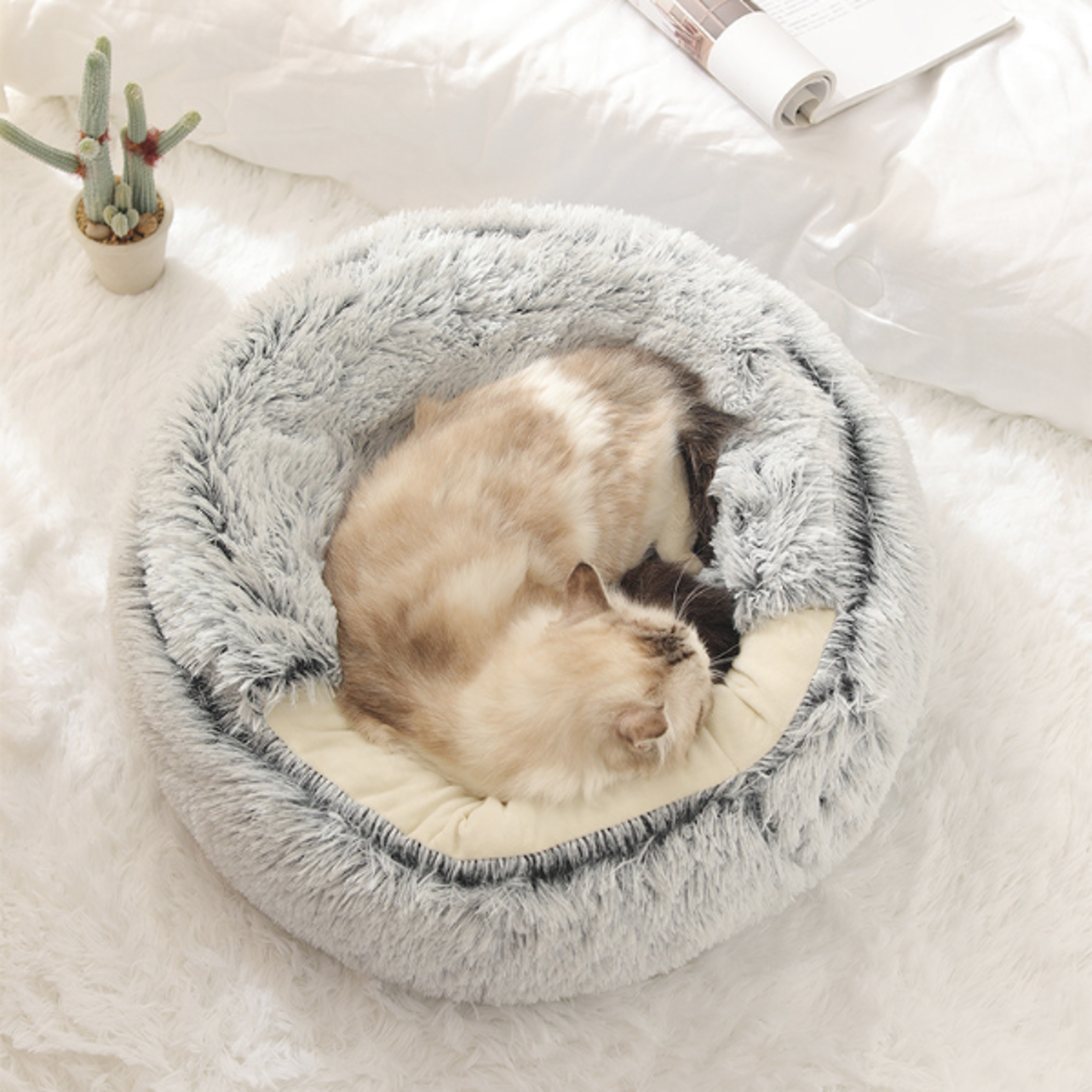 plush comforter shell cat nest, autumn winter soft pet bed, warm cold plush bed for cats