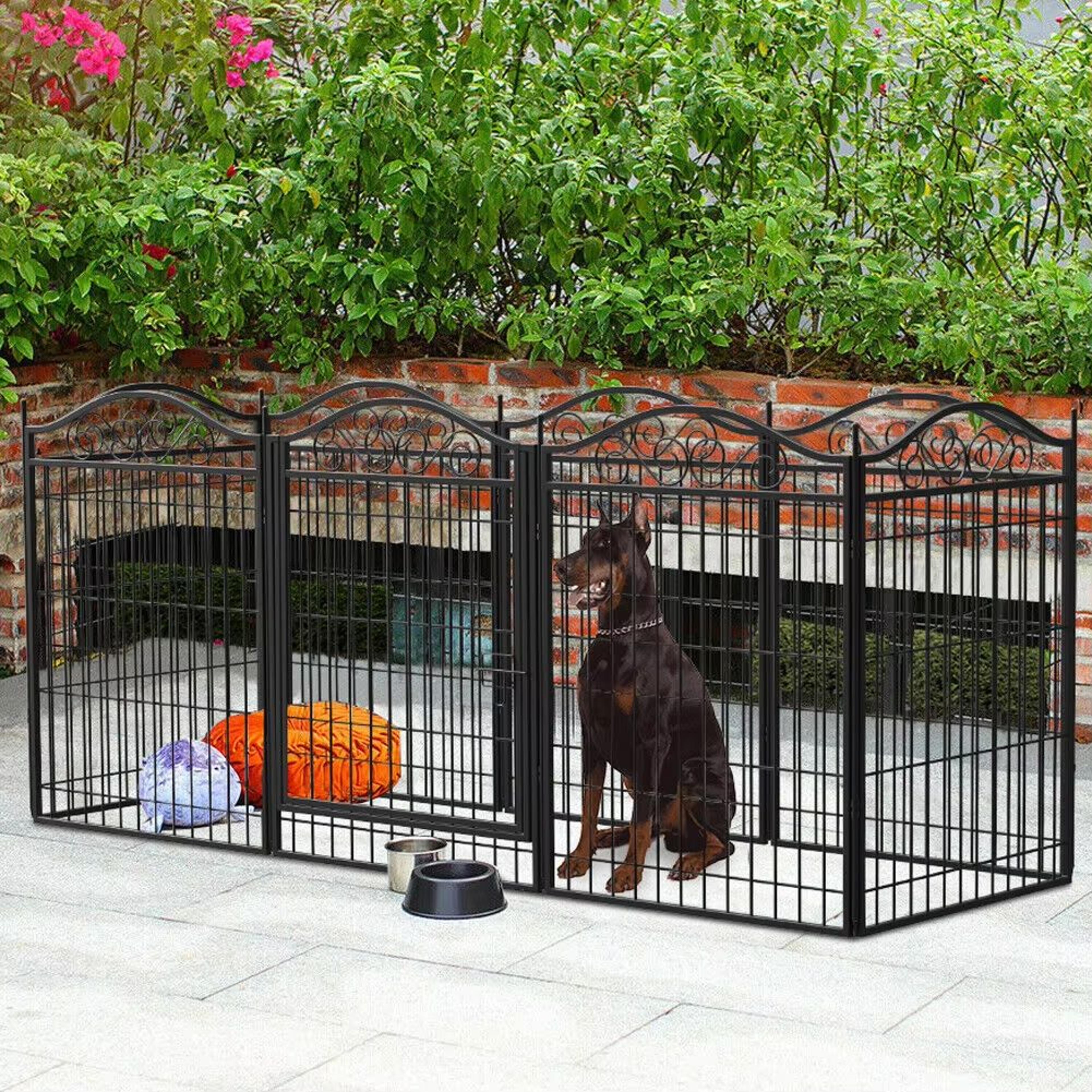 heavy duty metal dog playpen foldable panels with gate, indoor outdoor pet animal kennel fence for small to medium dogs