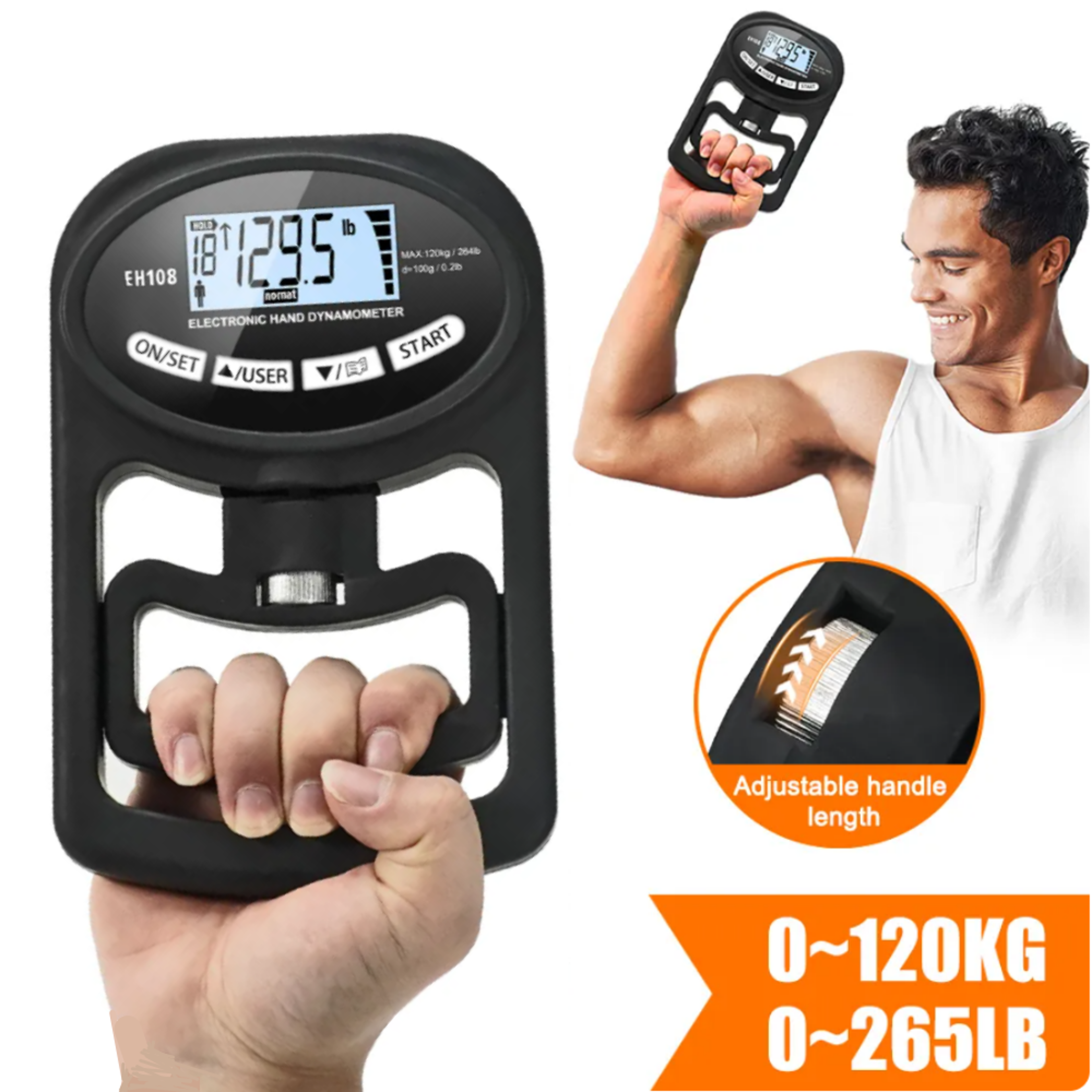 digital hand grip strength tester 120kg / 265lbs, usb dynamometer meter with lcd screen for sport power training