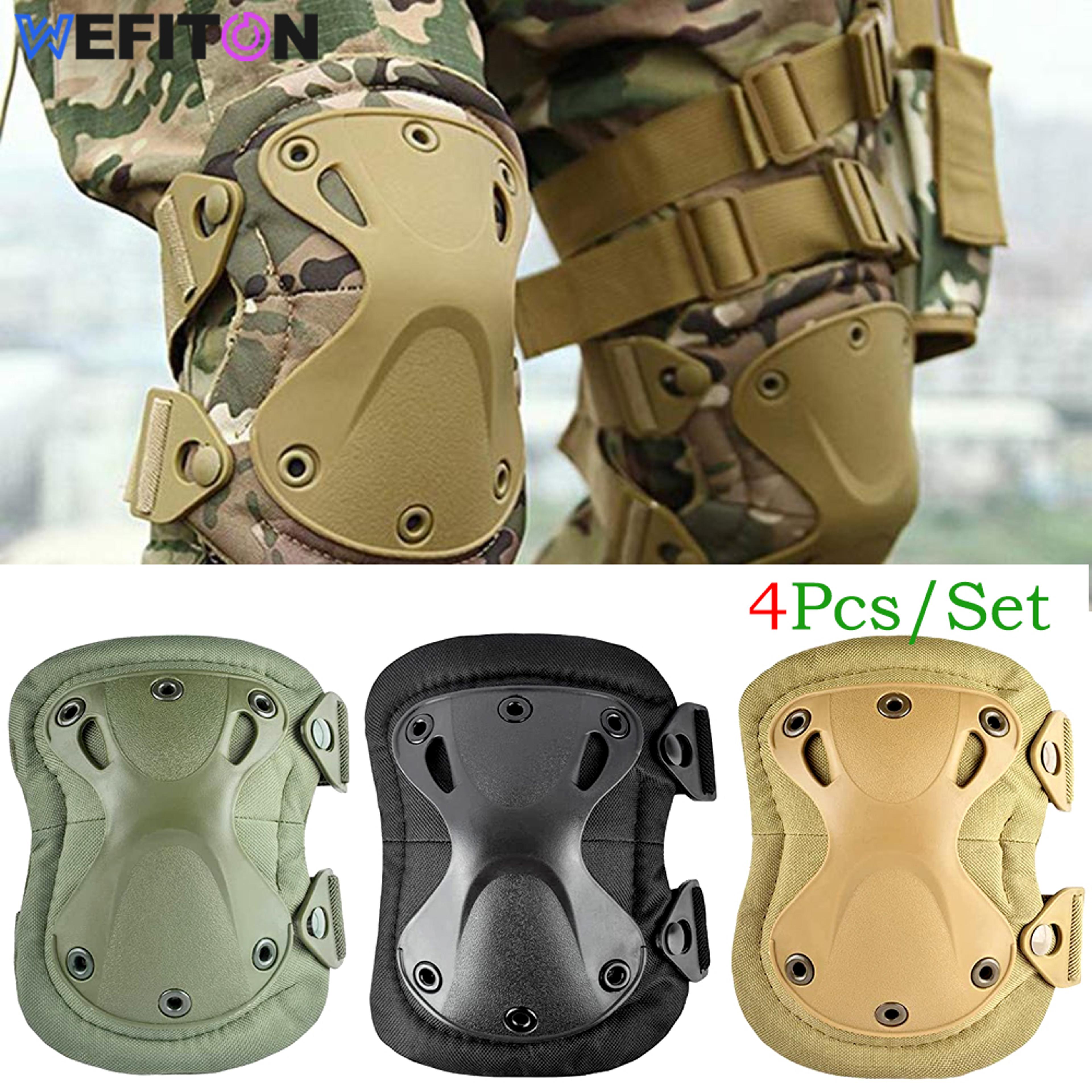 lightweight knee & elbow pads set, military grade combat protection for airsoft skateboarding with adjustable strap