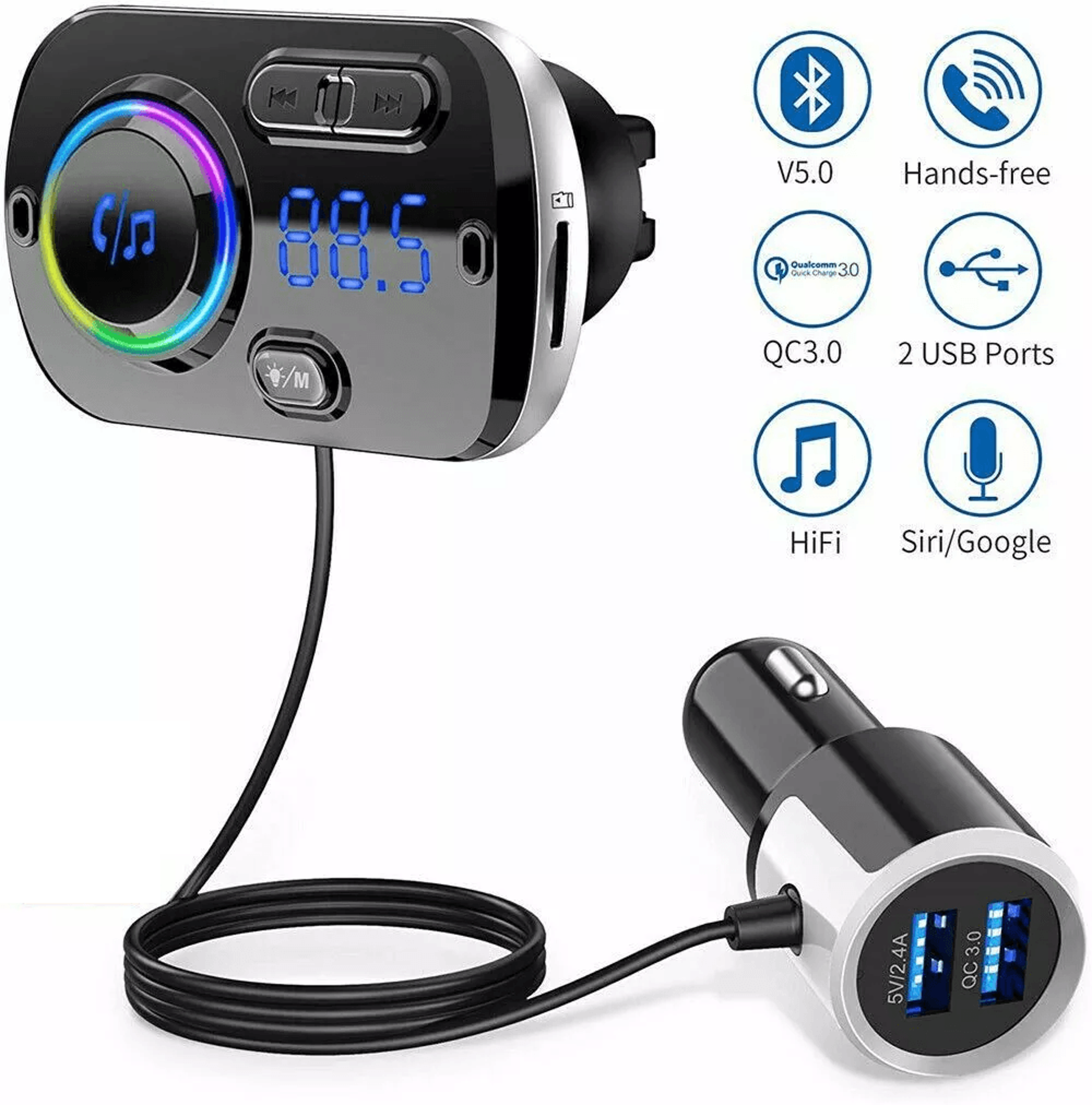 handsfree bluetooth fm transmitter wireless radio adapter car kit mp3 player usb charger with clear sound & dual port