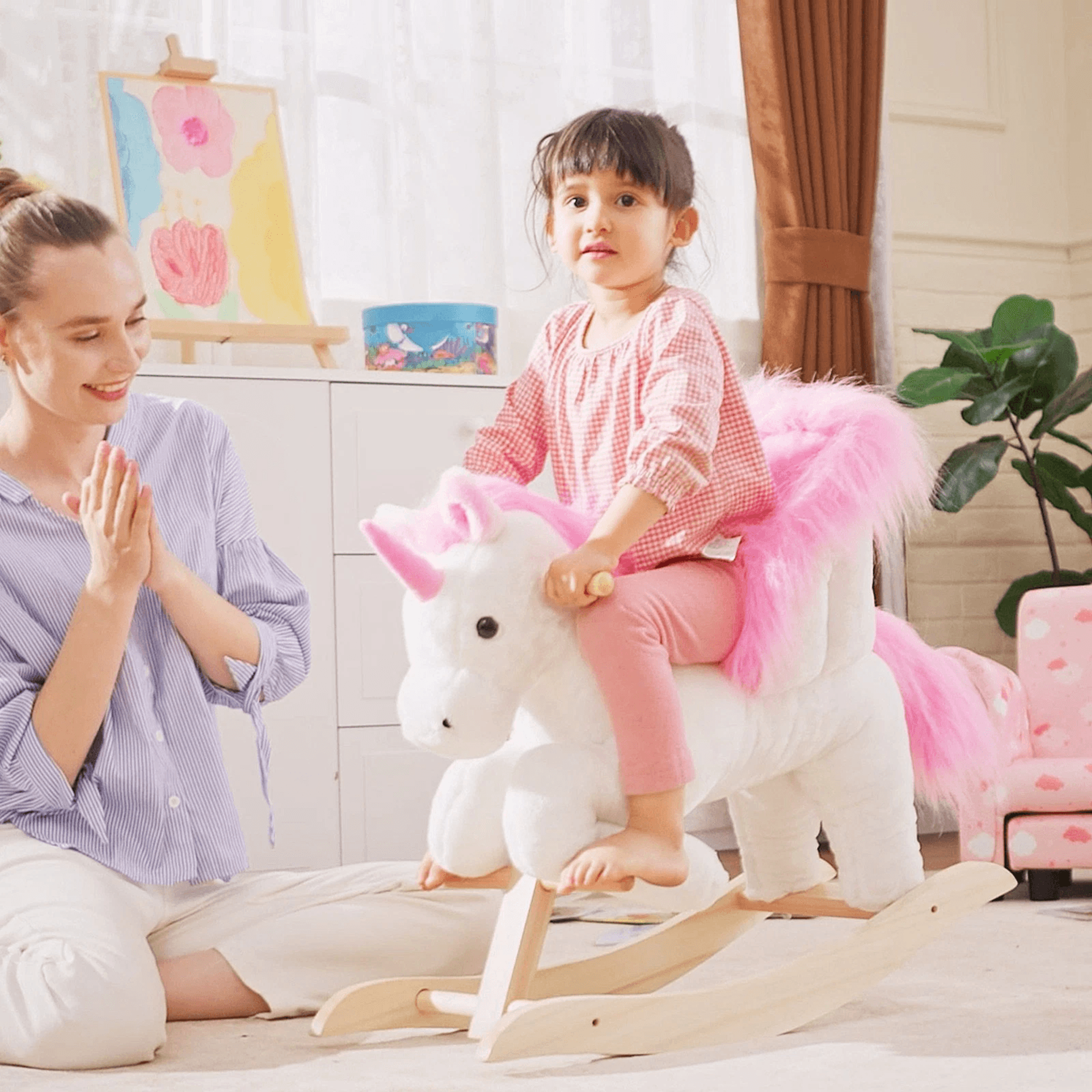 plush ride on horse, interactive unicorn toy pretend play toy for toddlers