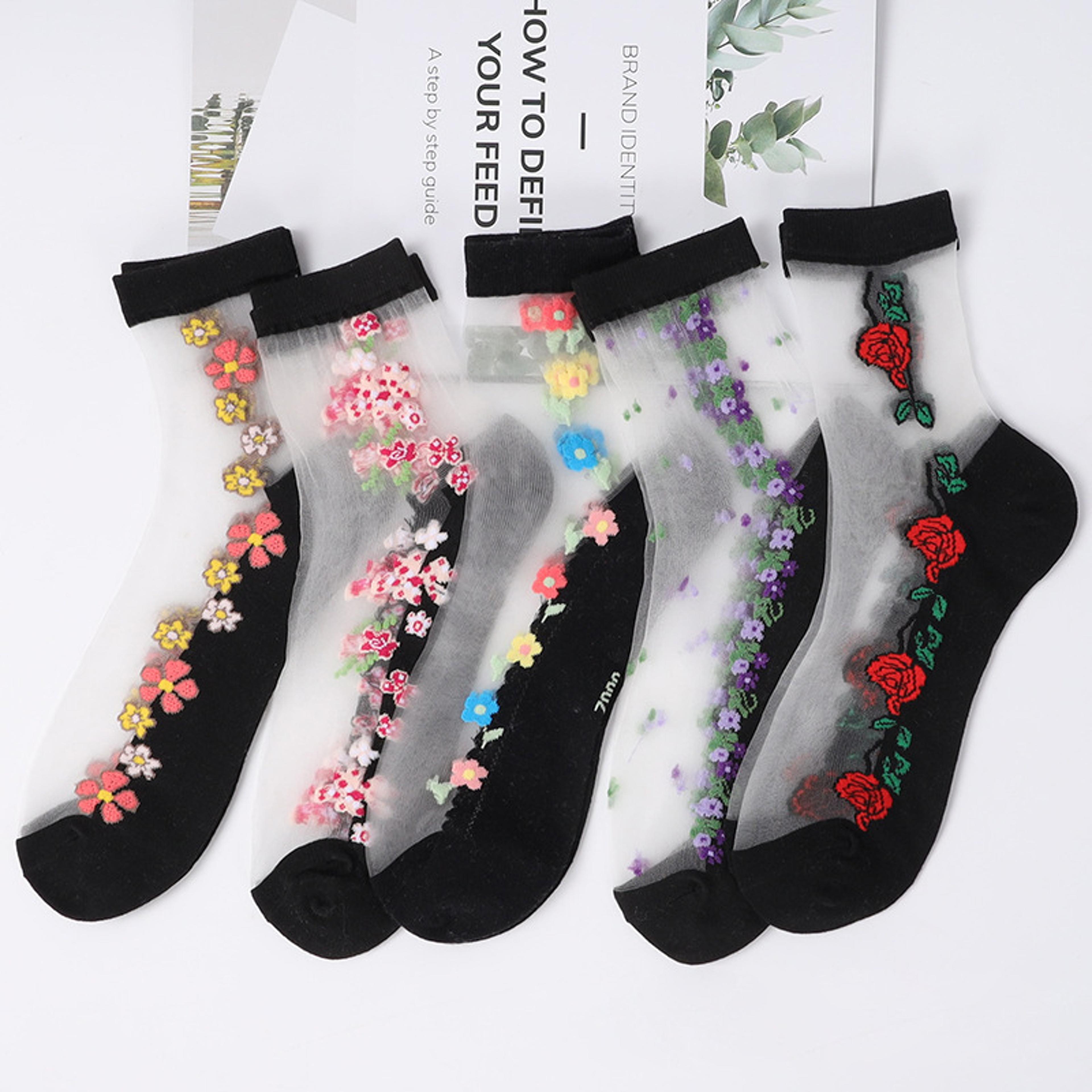 Women Floral Print Mid Tube Socks Summer Thin Design Sweat Absorbing  Breathable For AllDay Comfort 5