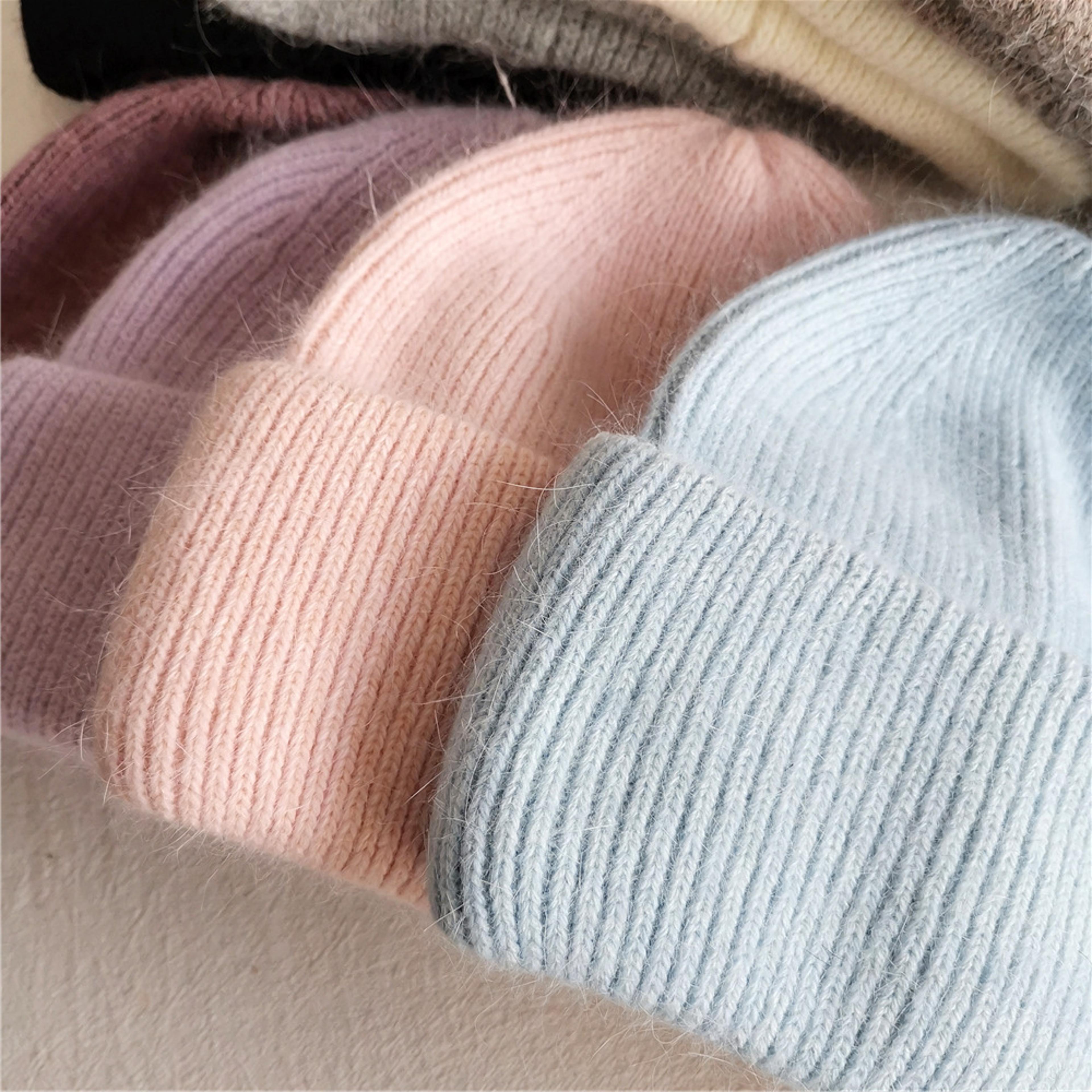 Soft Knit Beanie Warm Rabbit Fur Womens Winter Hats Slouchy Cap Solid Color Casual Outdoor Fashion  3