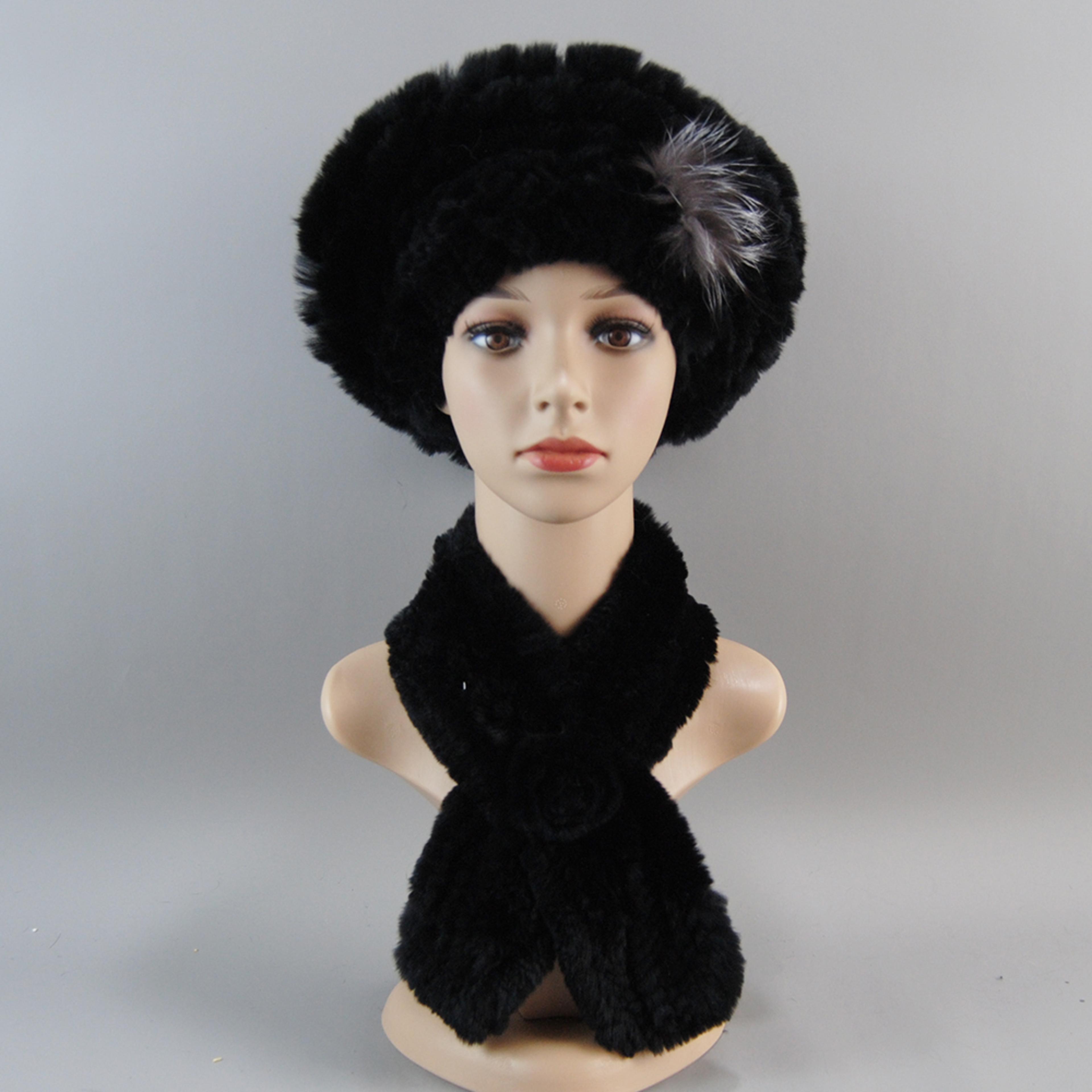 Women Fashion Rex Rabbit Fur Hats Scarves And Caps Warm Real Fur Hat Muffler Winter Fur Scarf Sets 12