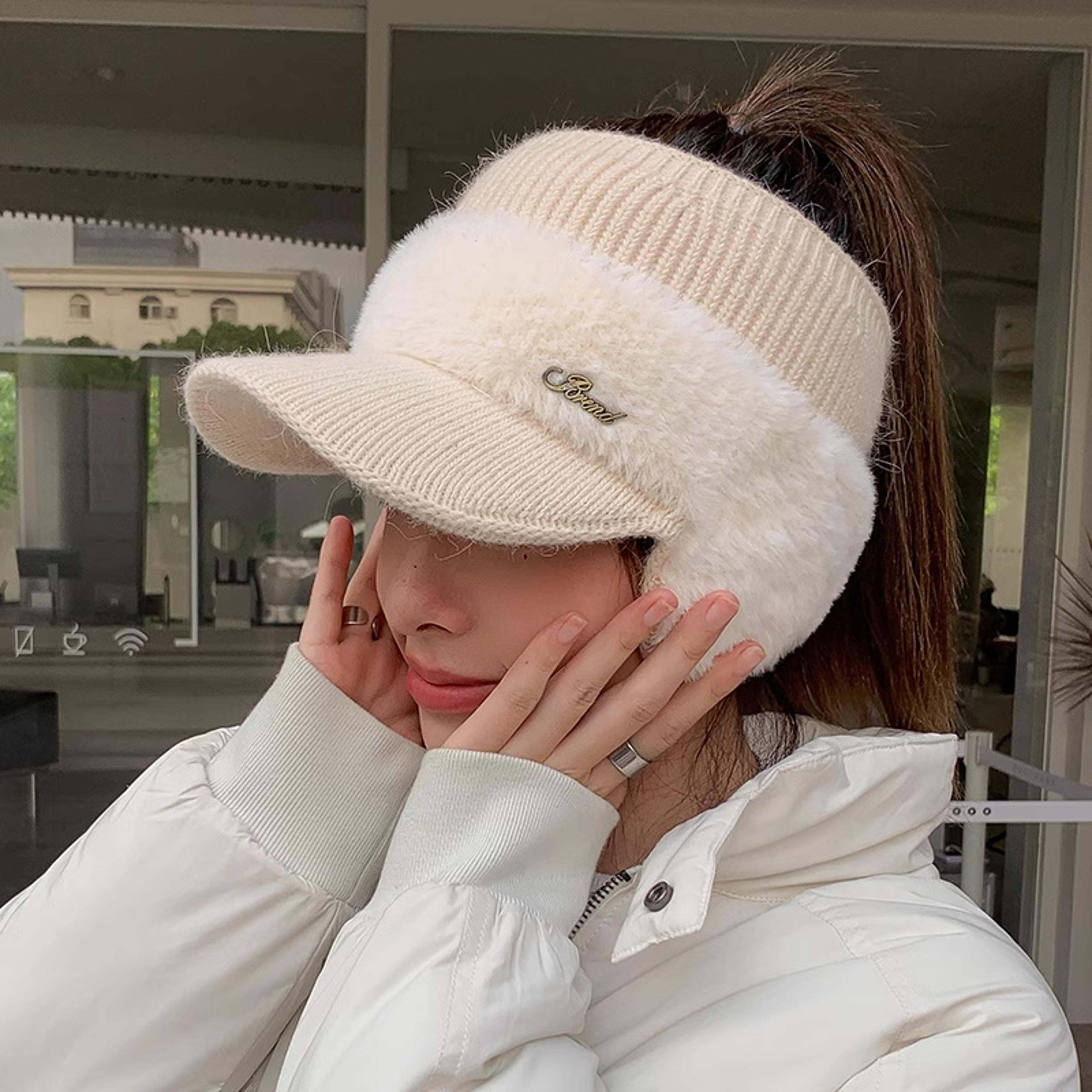 New Fashion Winter Warm Knitted Cap Baseball Hat With Visor For Women Windproof Ear Wing Outdoor Sp 7