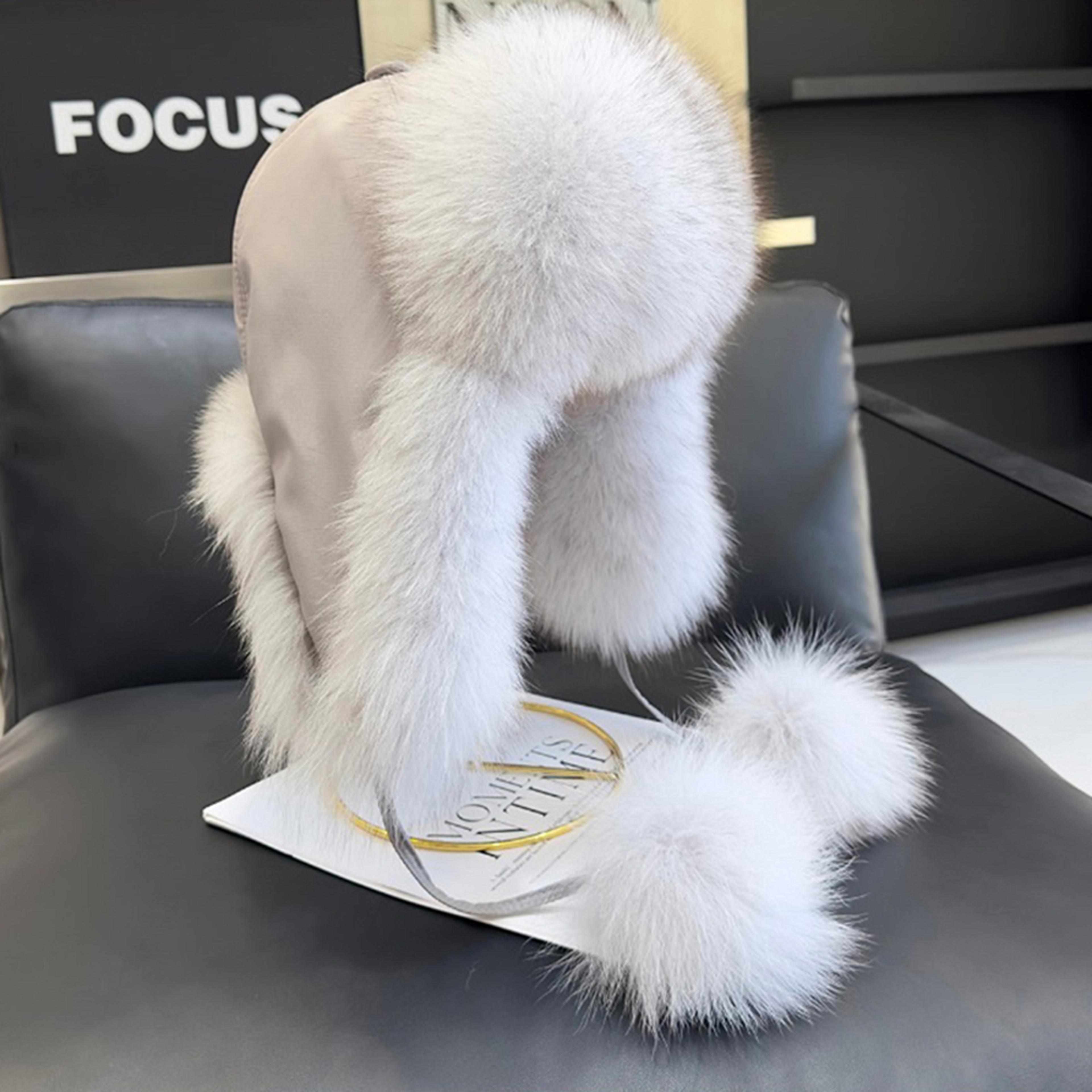 Womens Real Fox Fur Hats Aviator Trapper Snow Skiing Winter Raccoon Fur Bomber Earflap Hat Cap 1