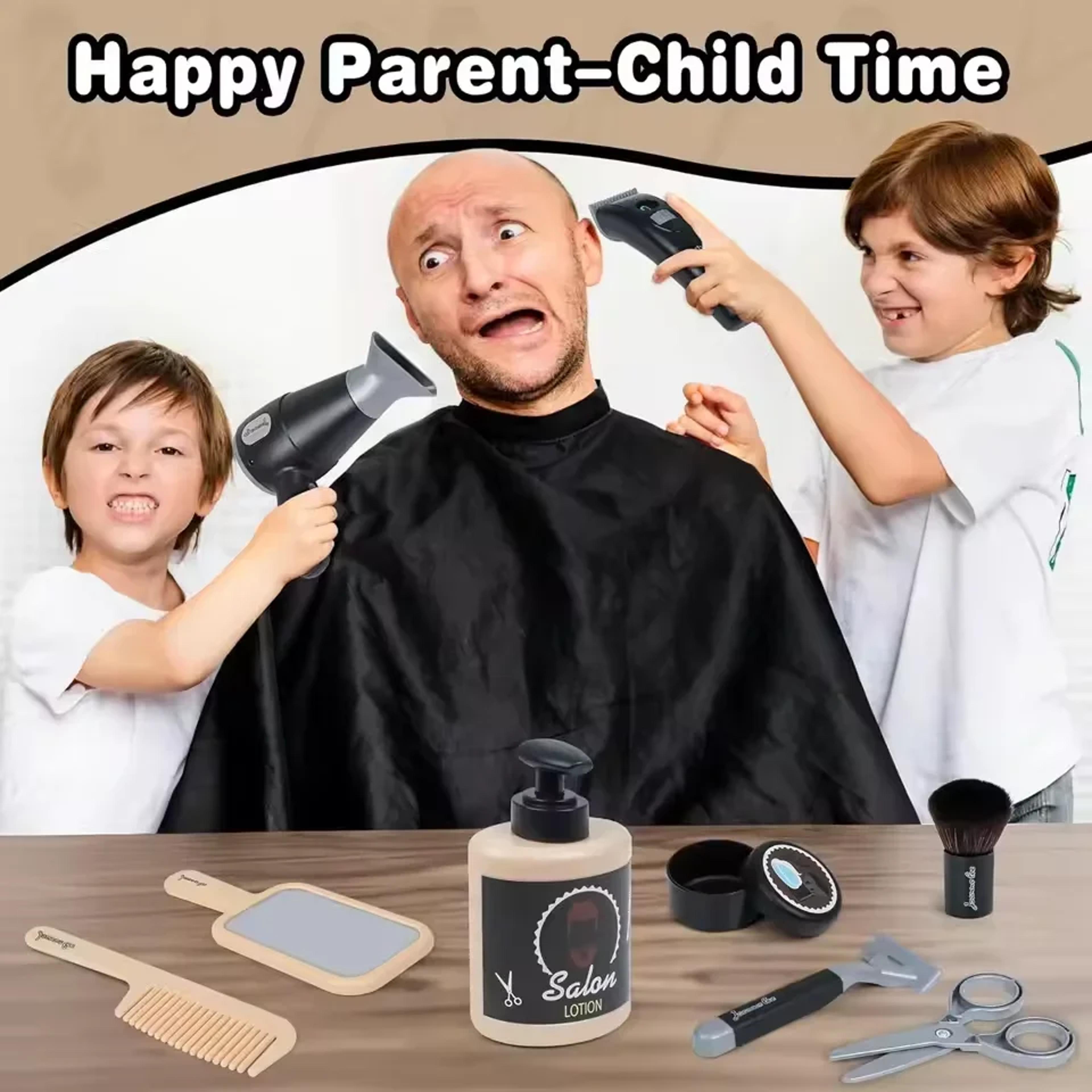 Barber Role Pretend Play Toy For Boys Electric Hairdressing Cosmetics Tools Set Kids Hair Salon Sha 1