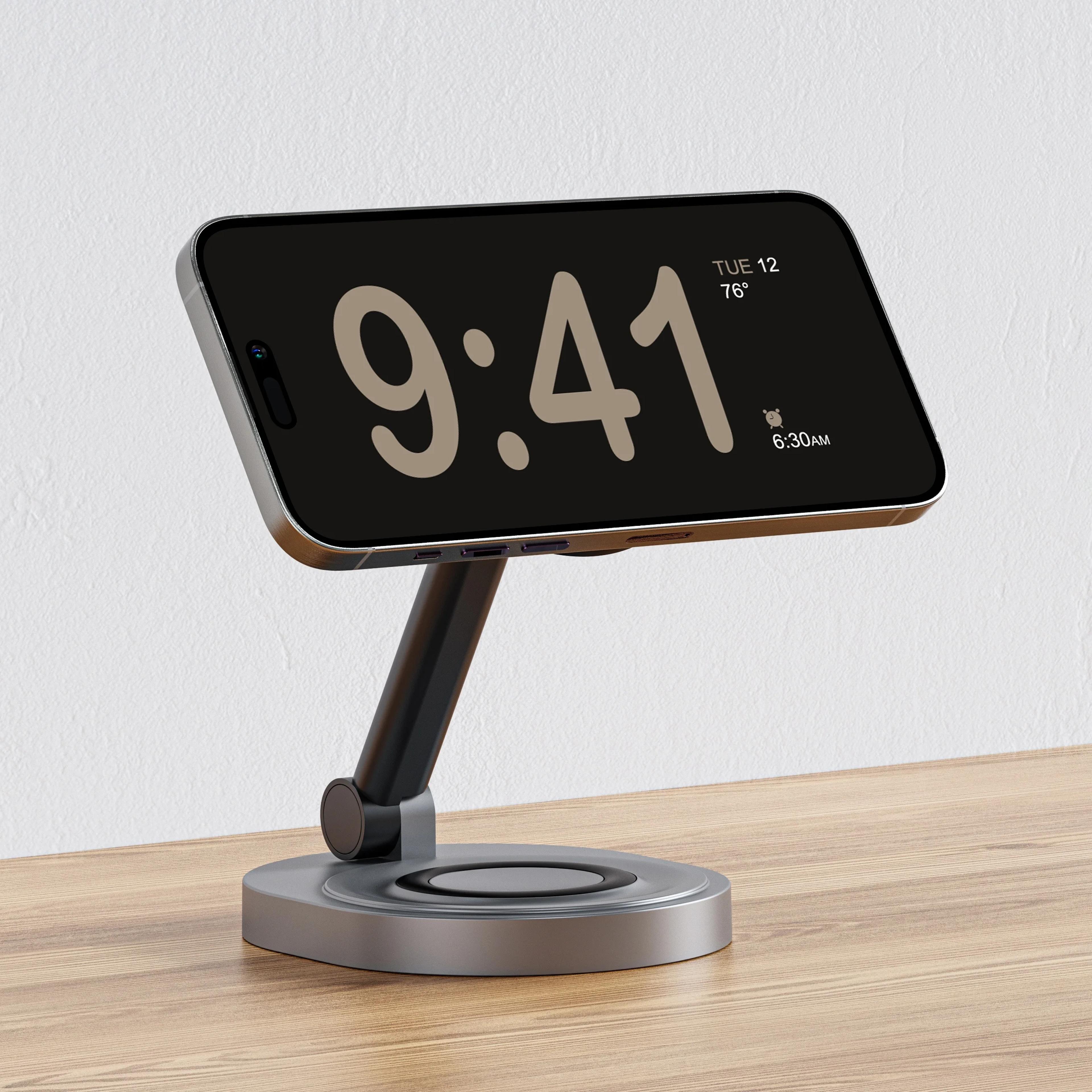 foldable magnetic wireless charger stand watch and earbuds