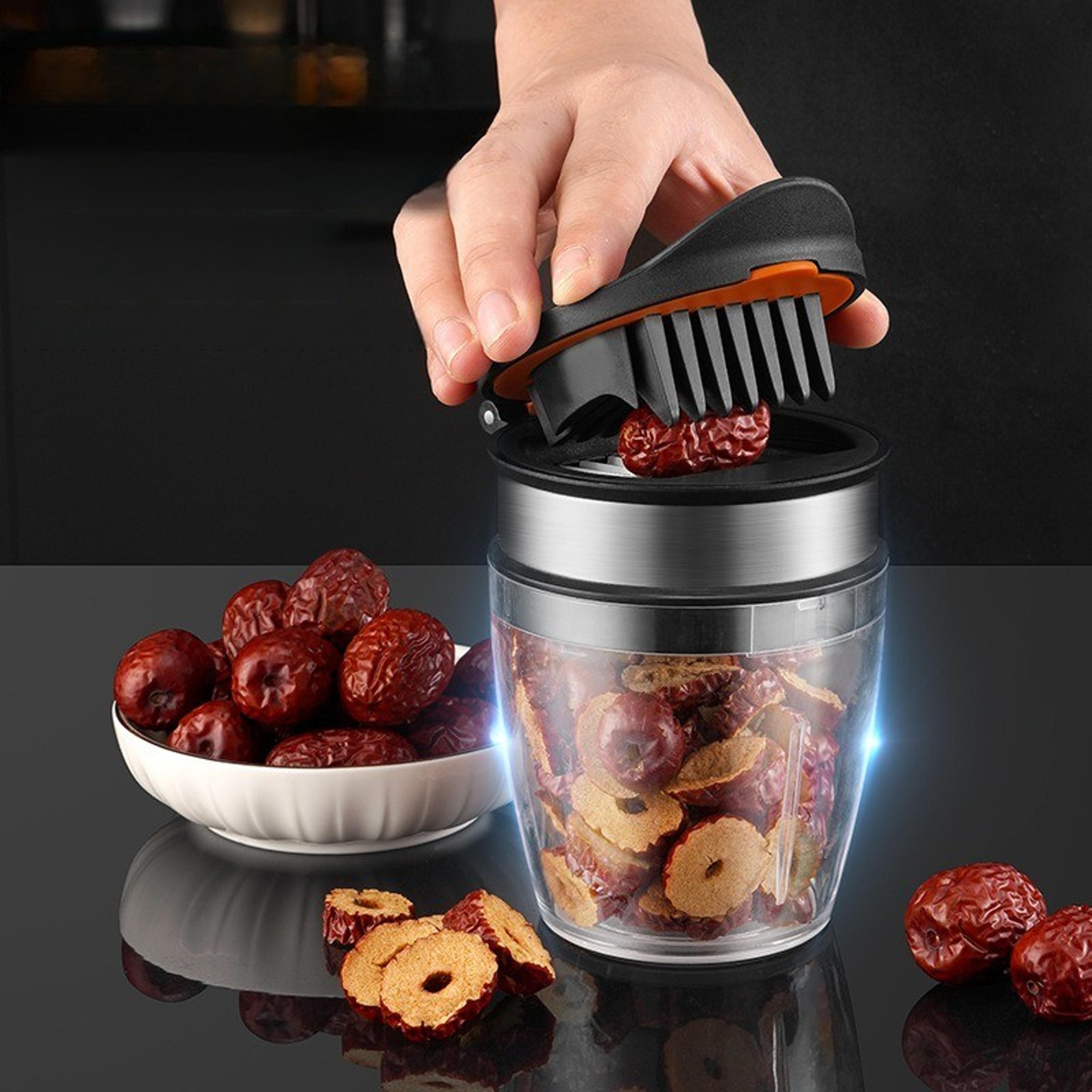 stainless steel fruit slicer cup for grapes, strawberries and cherry tomatoes