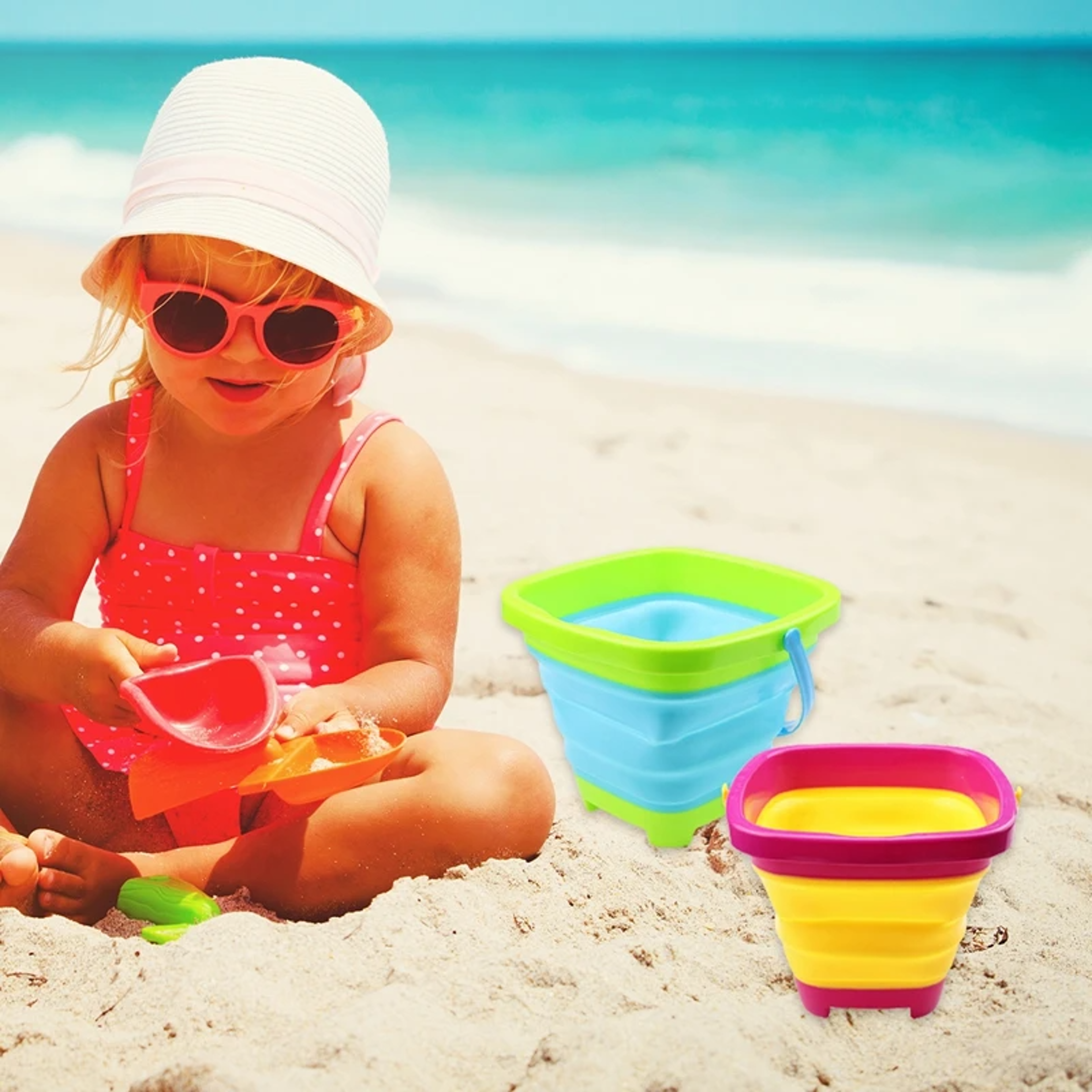 collapsible beach bucket for kids foldable sand and snow play toy