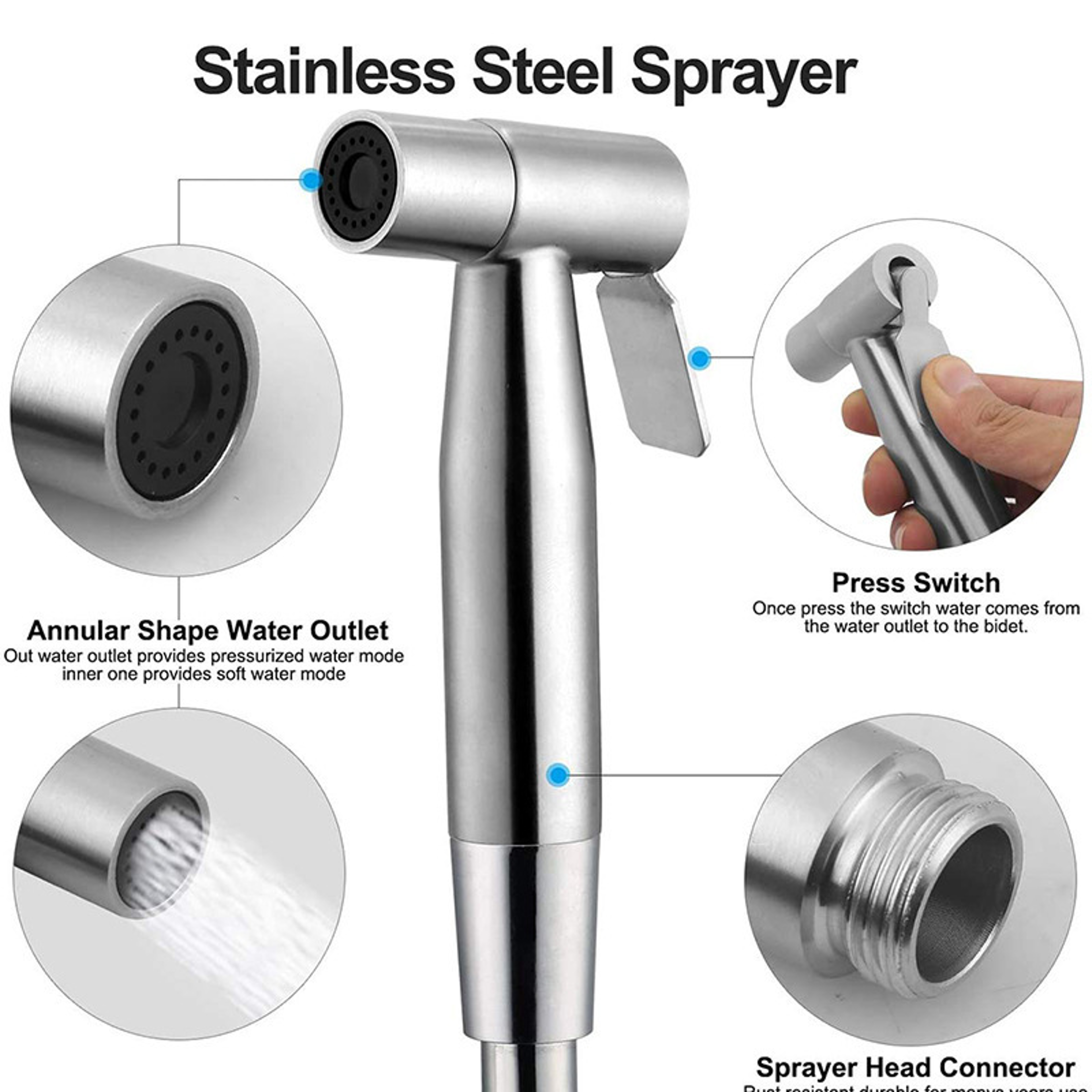 Stainless Steel Handheld Bidet Sprayer For Toilet With Adjustable Flow 1