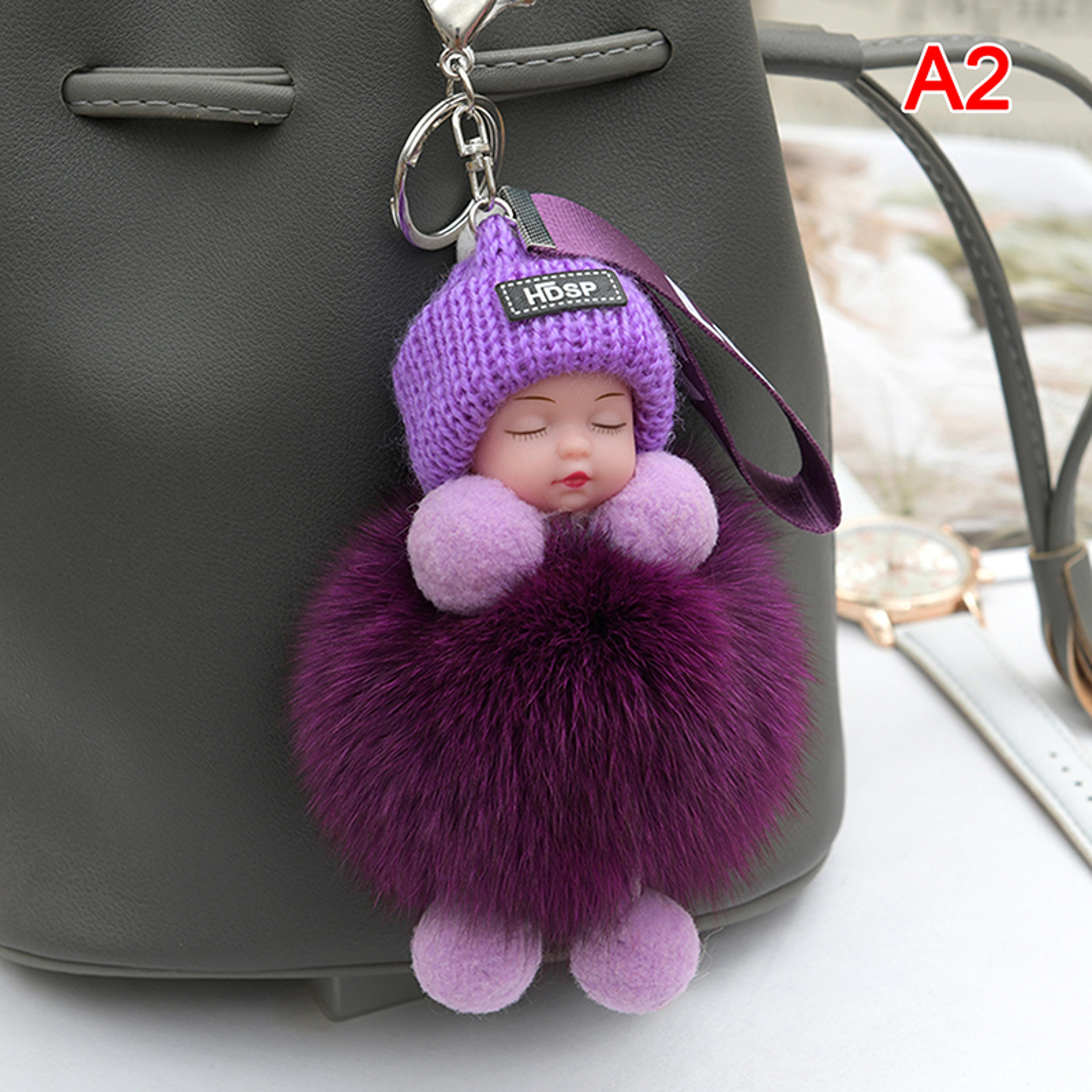 cute sleeping baby pom pom keychain plush doll bag charm