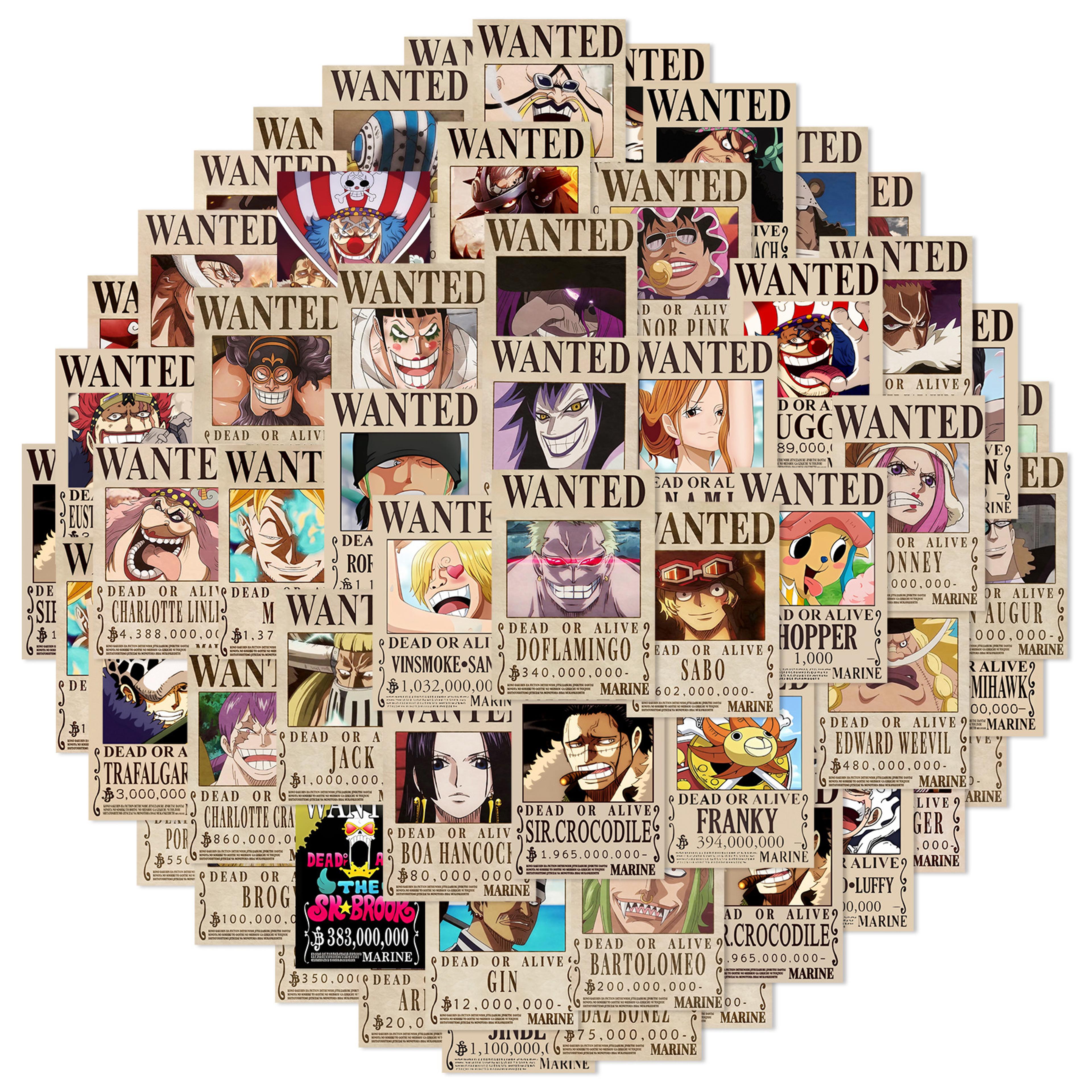 one piece wanted poster stickers waterproof anime decals for laptops and gifts