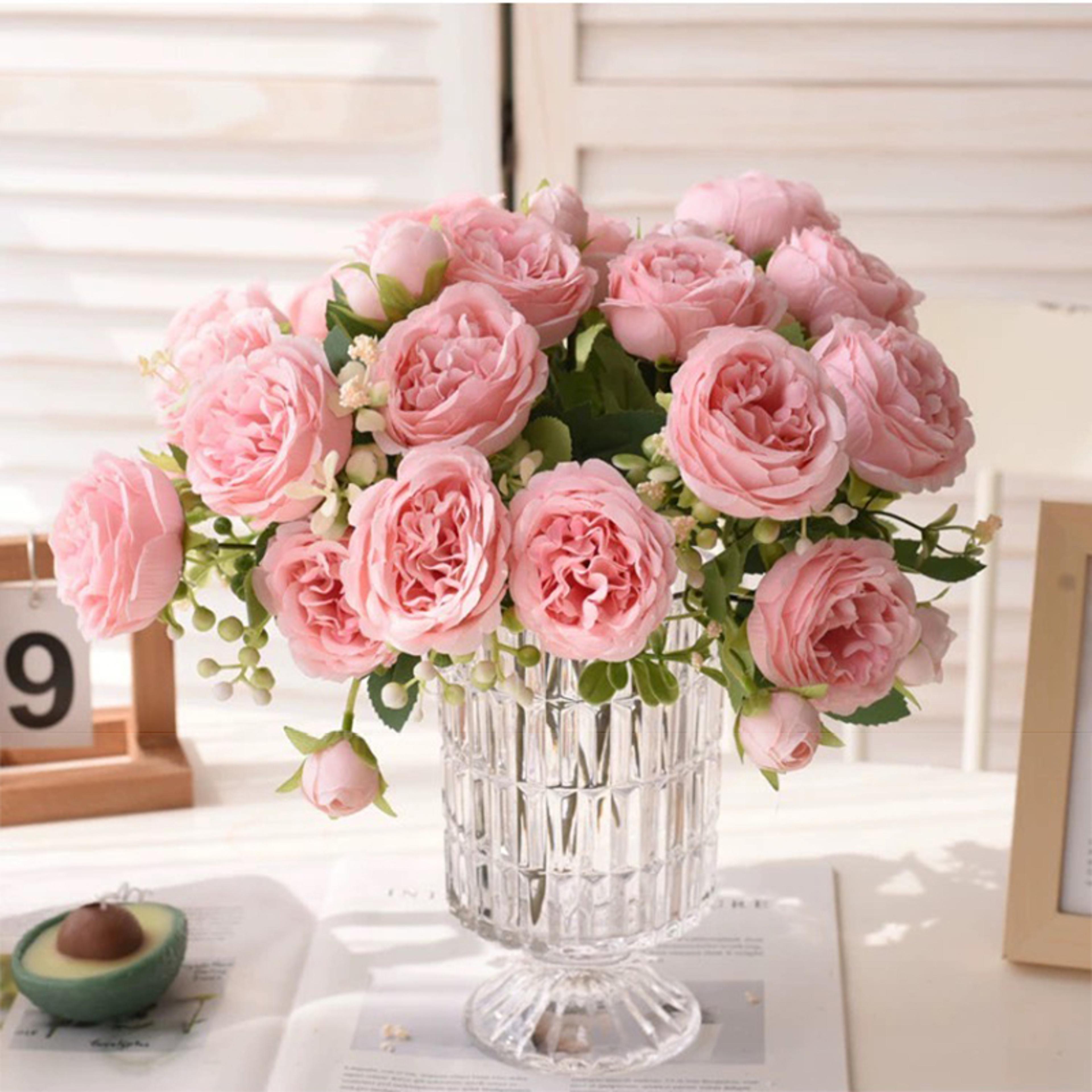 Rose Pink Peony Silk Bouquet Wedding  Home Decor Artificial Flower Arrangement 1