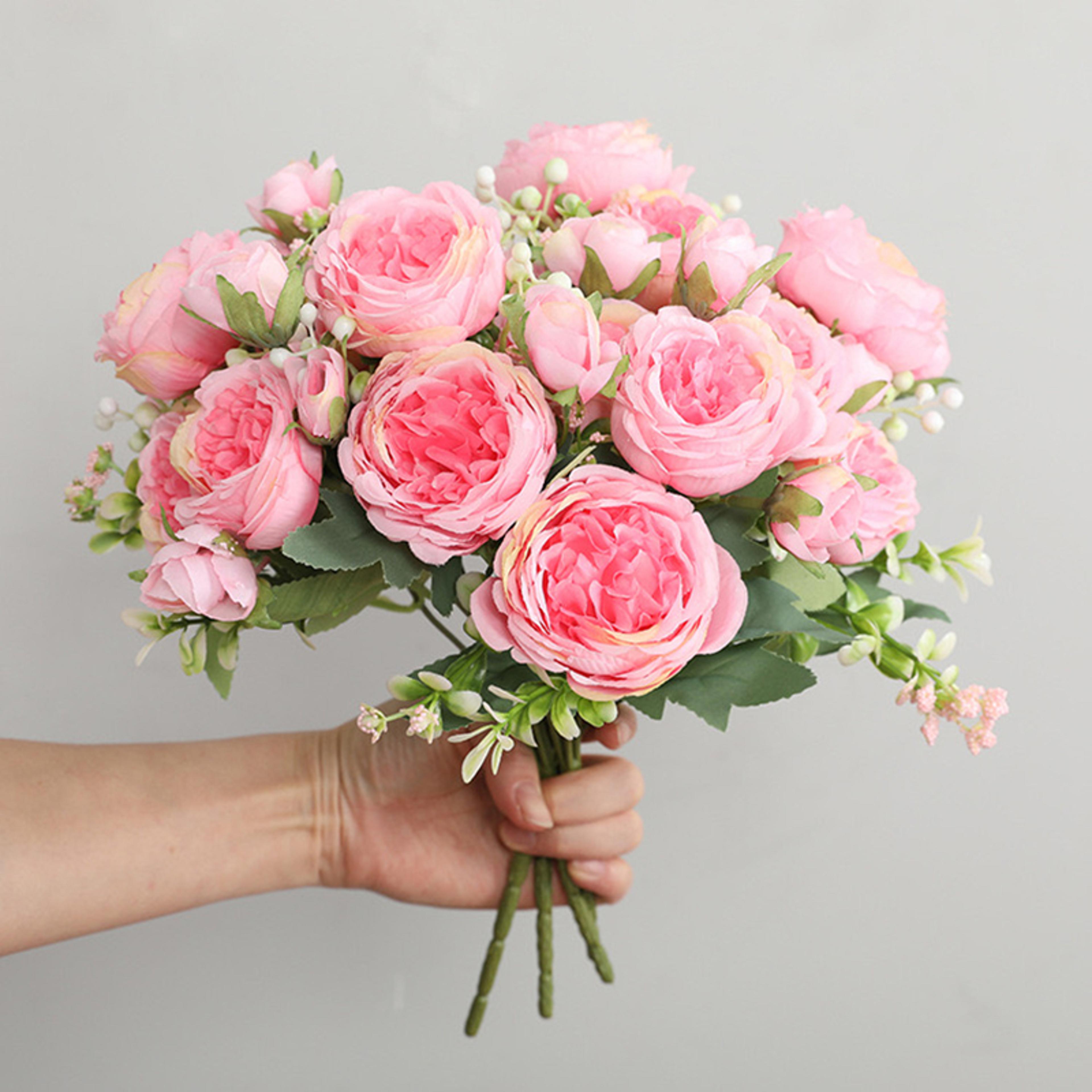 Rose Pink Peony Silk Bouquet Wedding  Home Decor Artificial Flower Arrangement 4