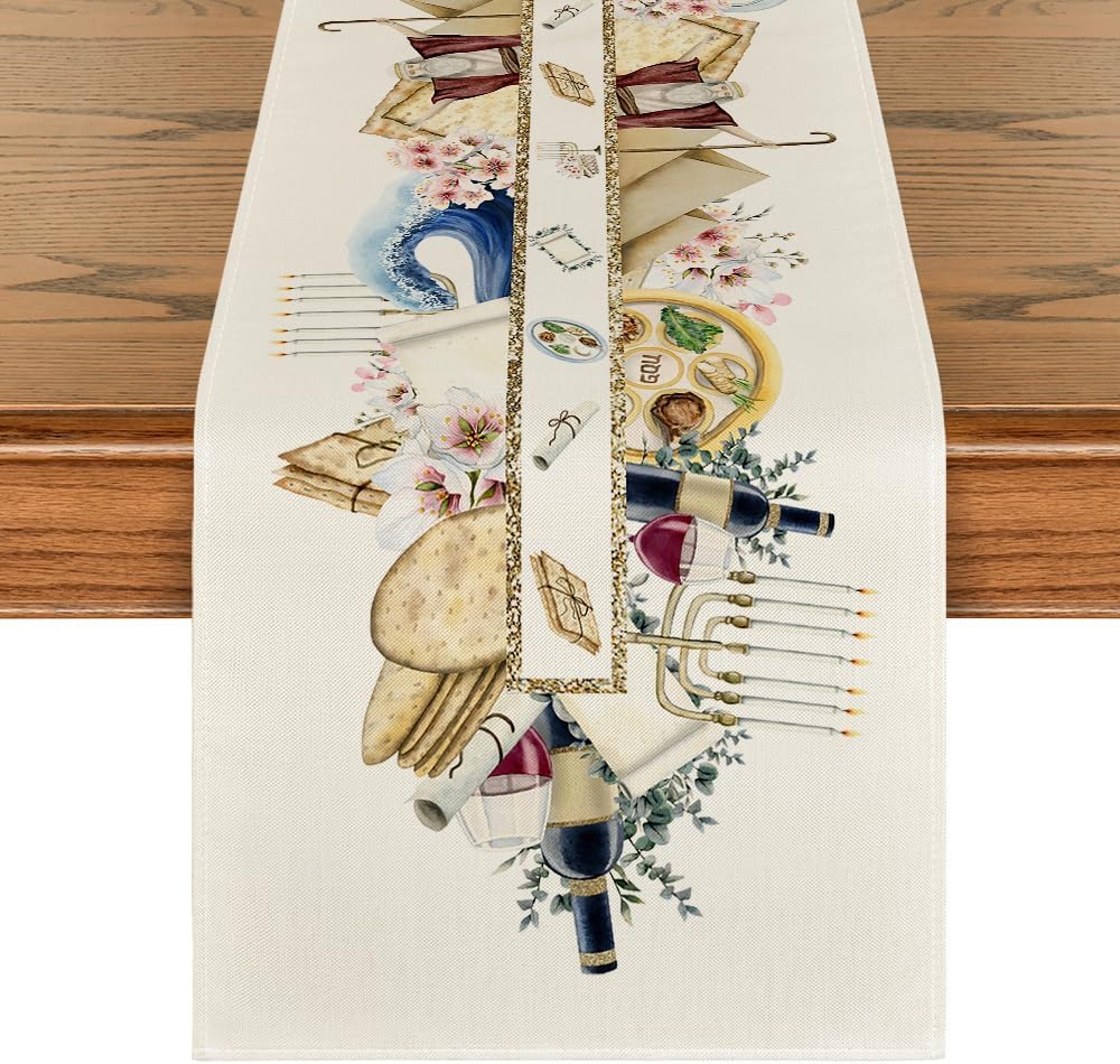 premium passover linen table runner jewish holiday & pesach seder decor