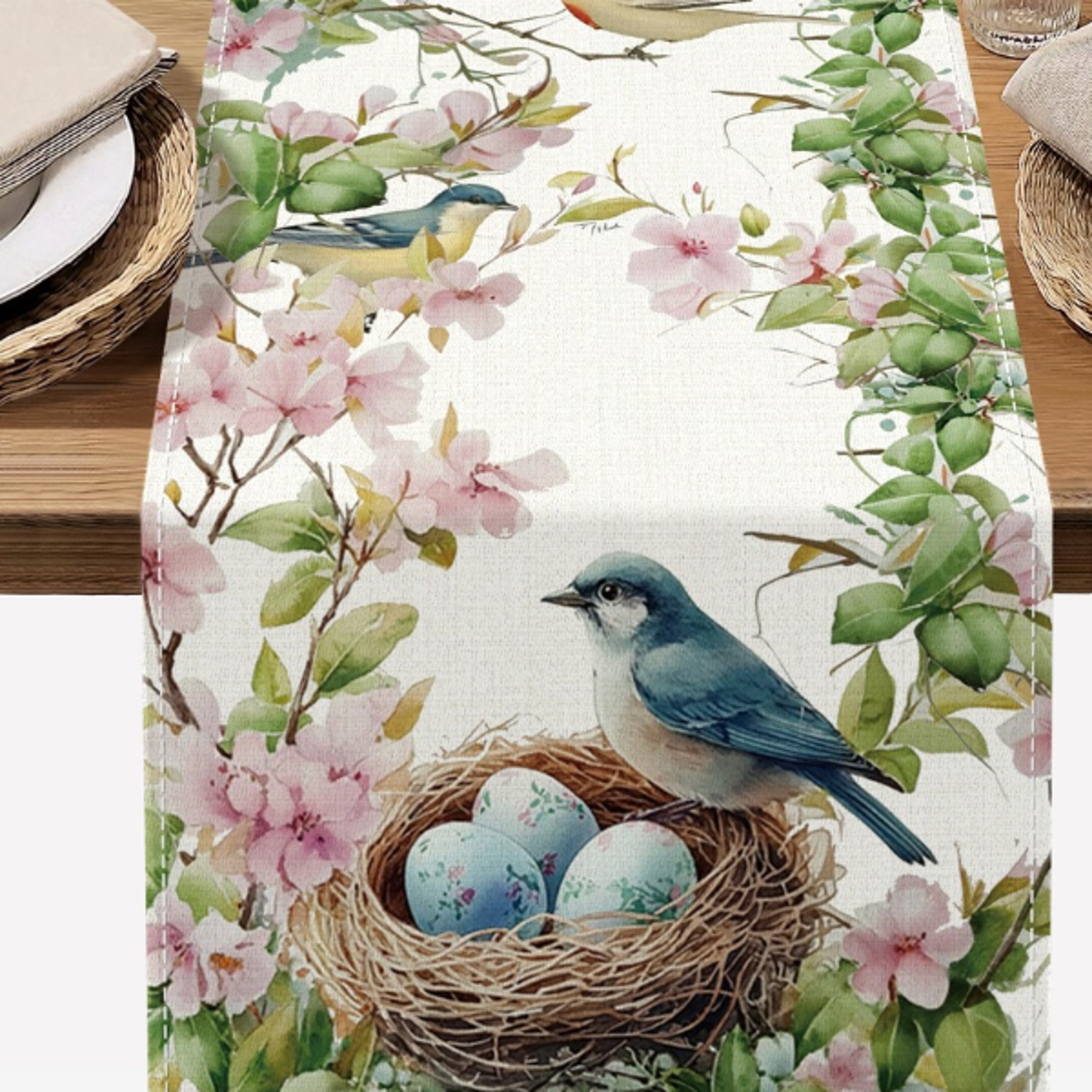 elegant spring peach blossom linen table runner seasonal dining decor